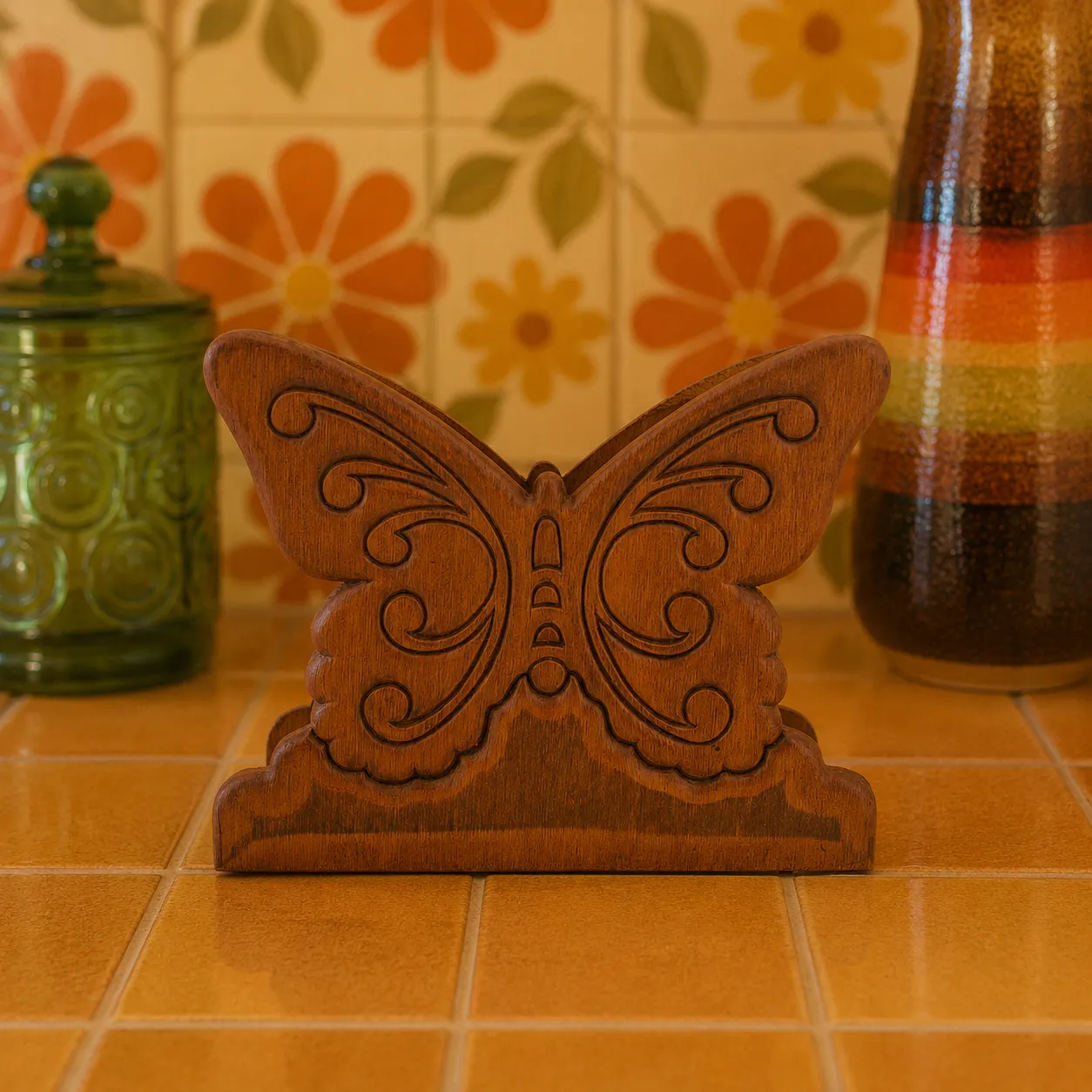 Retro Butterfly Wood Napkin Holder