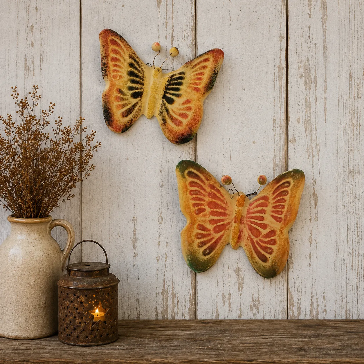 Vintage Chalkware Garden Butterfy Hanging Figures