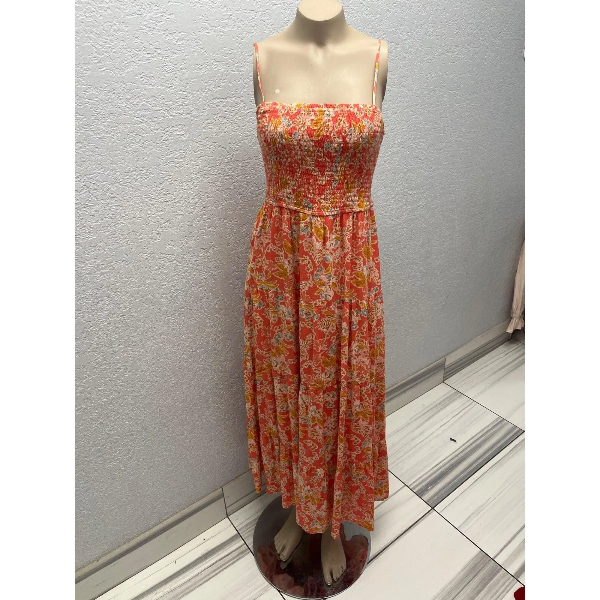 #1107 Z Supply Floral Smocked Maxi Dress With Adjustable Straps Women's Size S