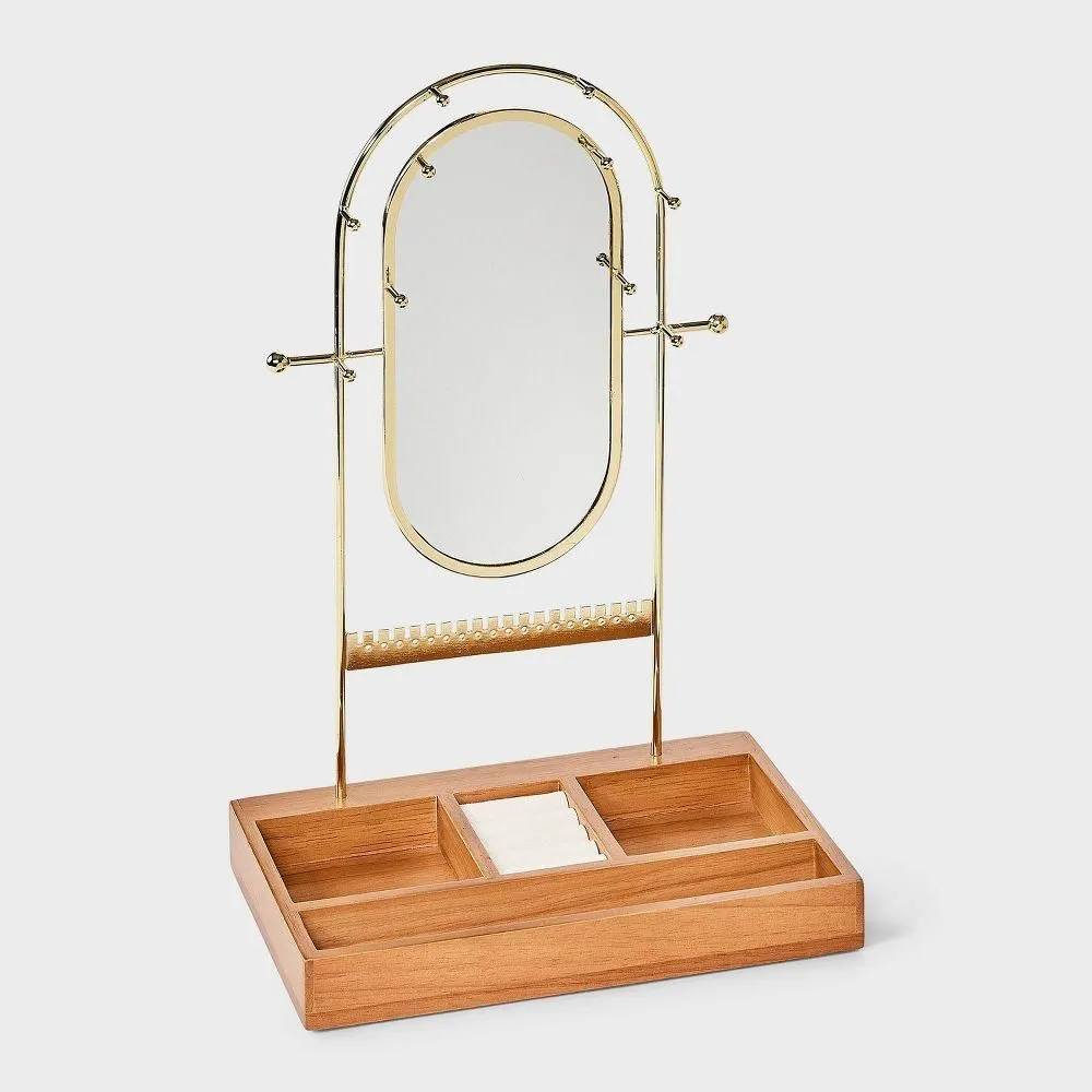 New - Size: One Size - Oval Mirror Standing Jewelry Organizer - A New Day Brown/Gold
