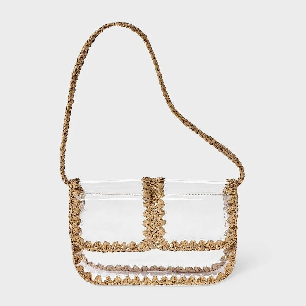 New Without Tags - Size: 8.5 Inches - Shoulder Bag with Straw Detail - A New Day Clear