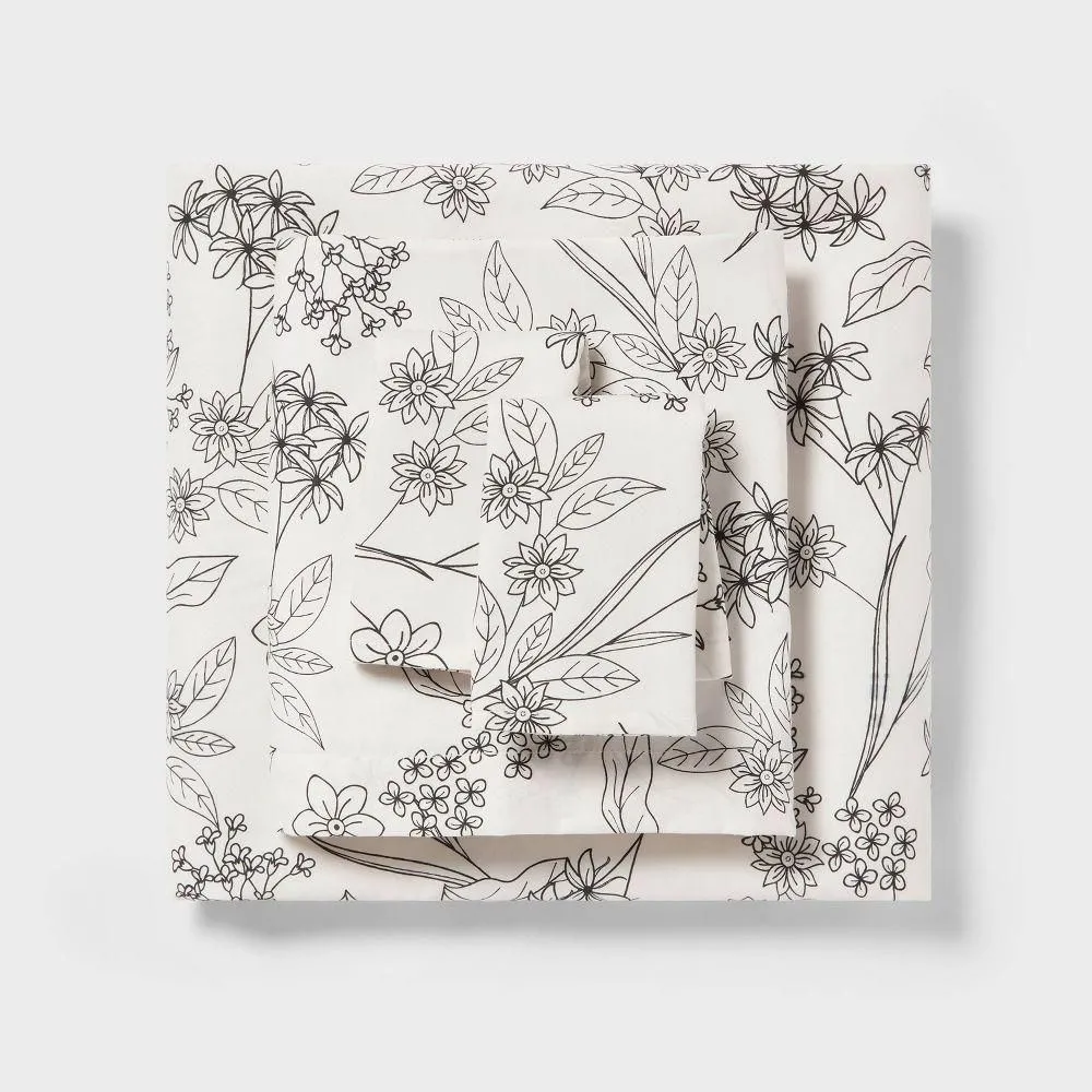 New without box - Queen Easy Care Cotton Blend Sateen Sheet Set Gray Floral - Room