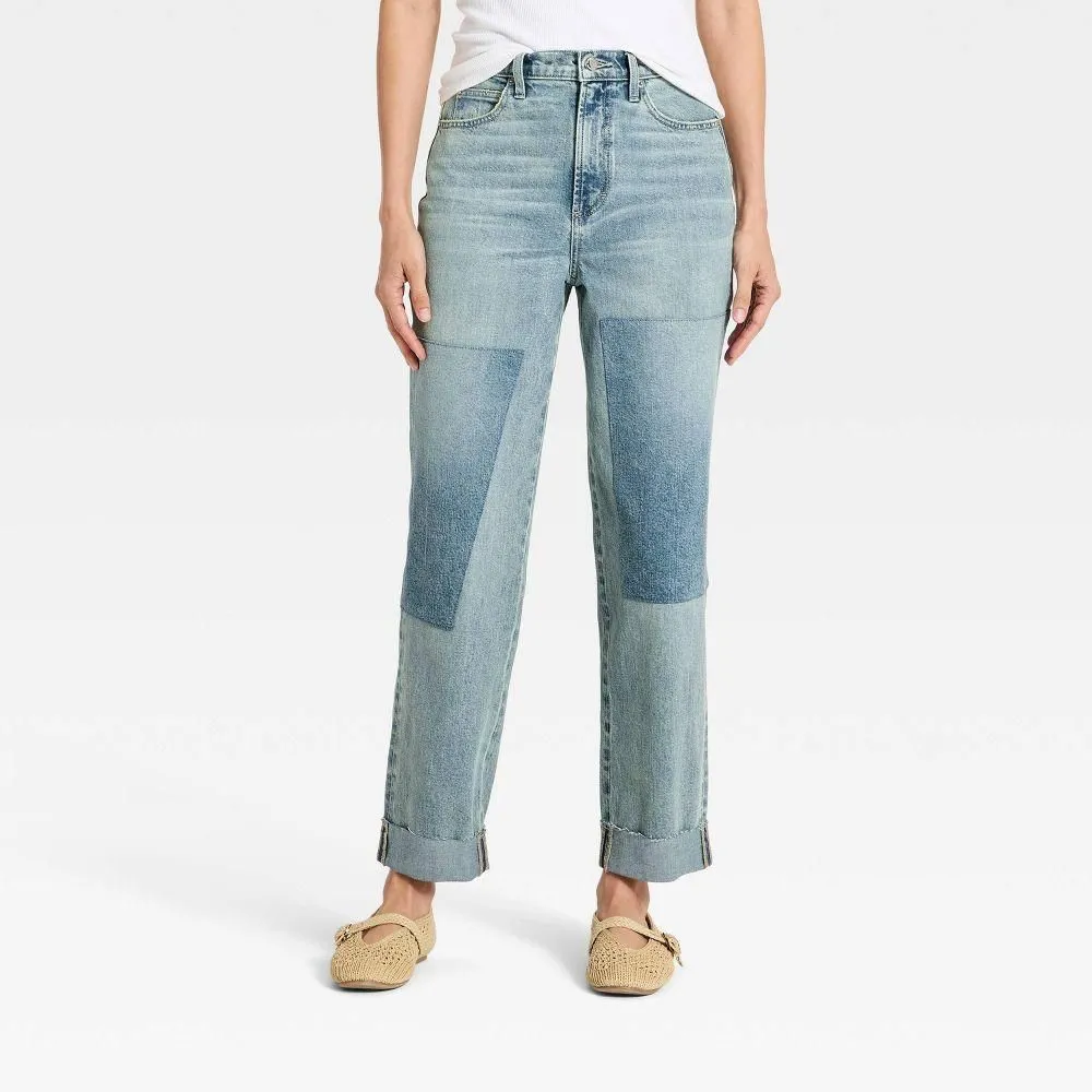 New without Tags - Size: 12 - Women’s High-Rise Patchwork Vintage Straight Cropped Jeans - Universal Thread