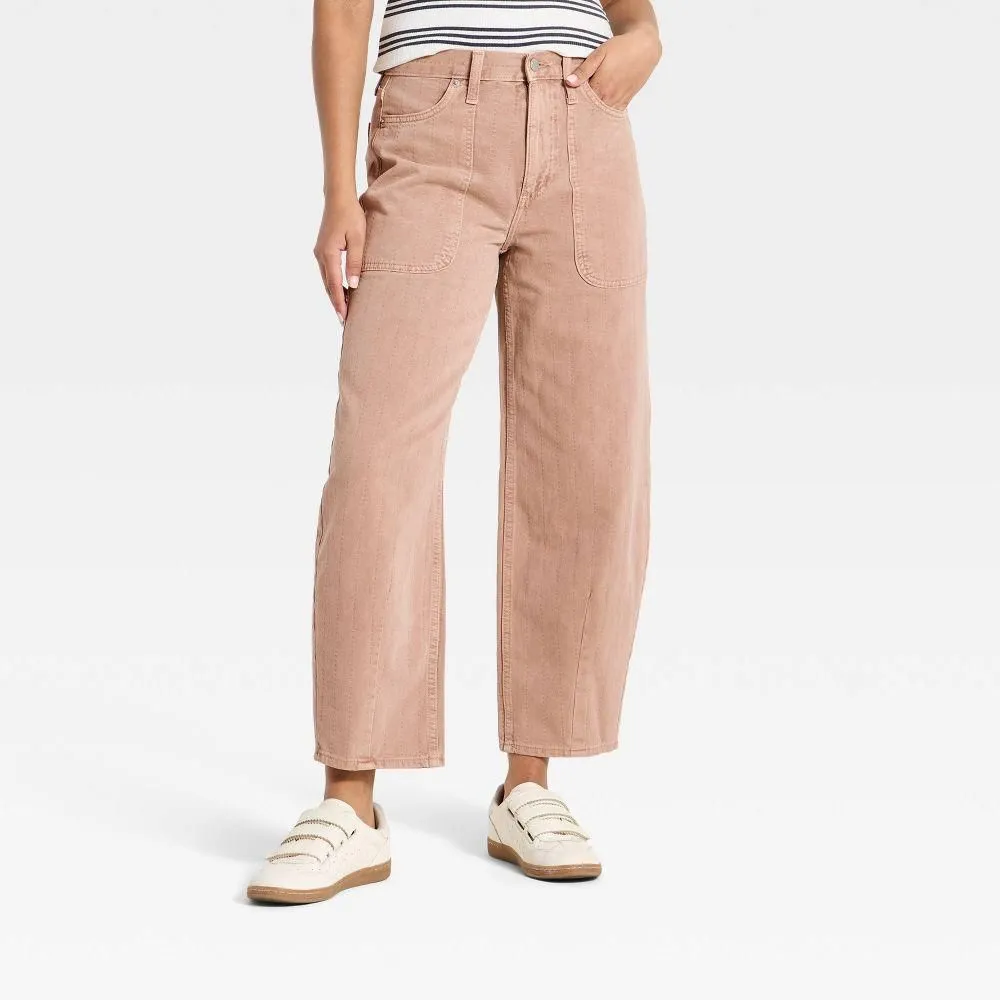 New without Tags - Women's High-Rise Easy Barrel Leg Jeans - Universal Thread Beige 0