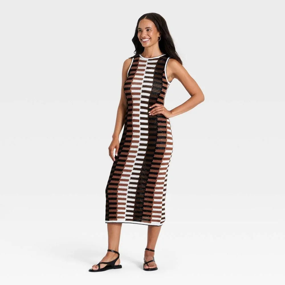 New without Tags - Size: X Large - Women's Maxi Sweater Dress - Universal Thread Brown Striped XL