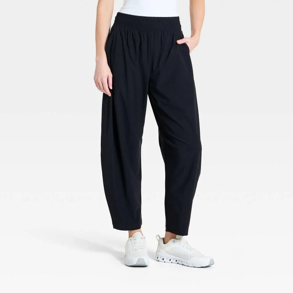 New without Tags - Size: M - Women's High-Rise Woven Barrel Leg Pants - All In Motion True Black