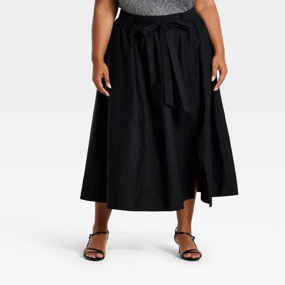 New without Tags - Women's Belted Maxi A-Line Skirt - A New Day Black XXL