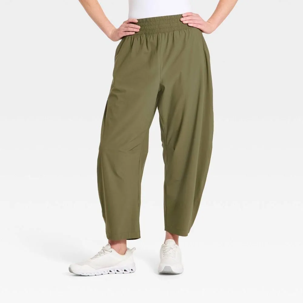 New without Tags - Size: M - Women's High-Rise Woven Barrel Leg Pants - All In Motion Dark Olive