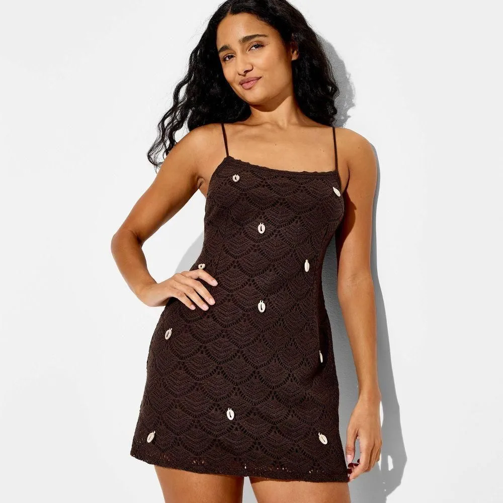 New without Tags - Women's Scallop Crochet Mini Dress - Wild Fable Dark Brown M