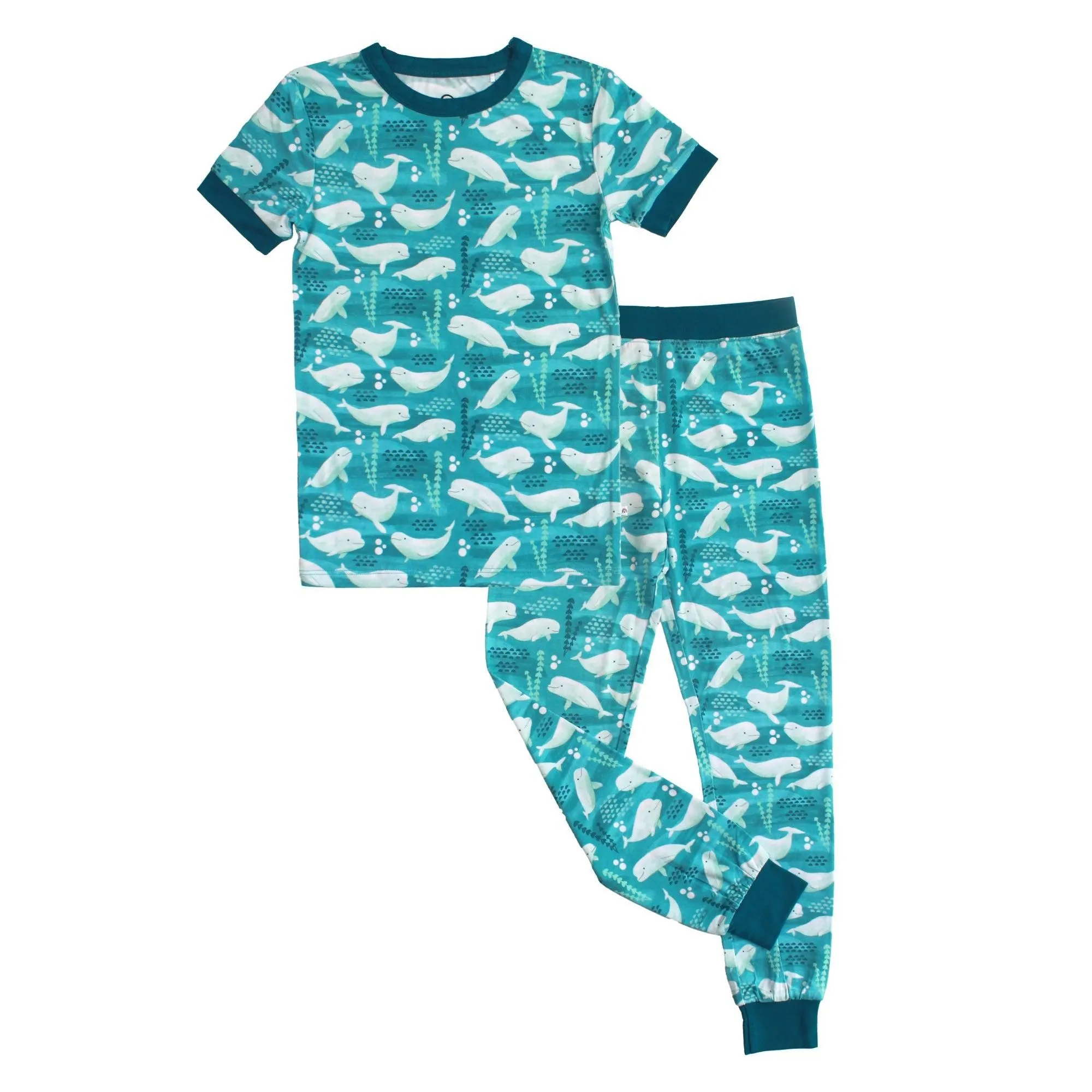 Beluga Whale Two-Piece Bamboo Short Sleeve Pajama Kids Pants Set