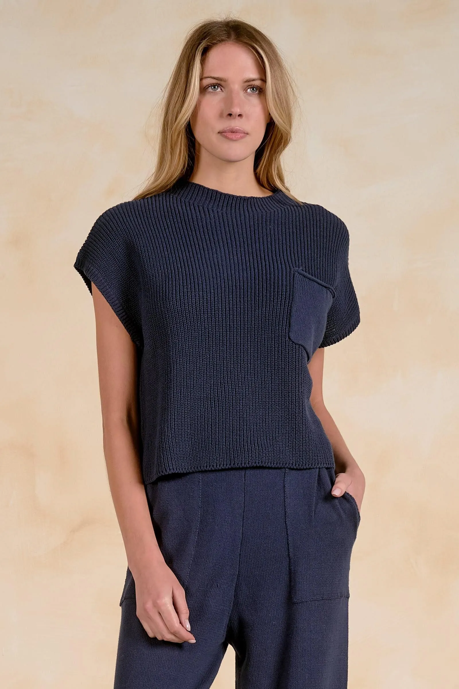 Elan Cap Sleeve Crew Neck Sweater