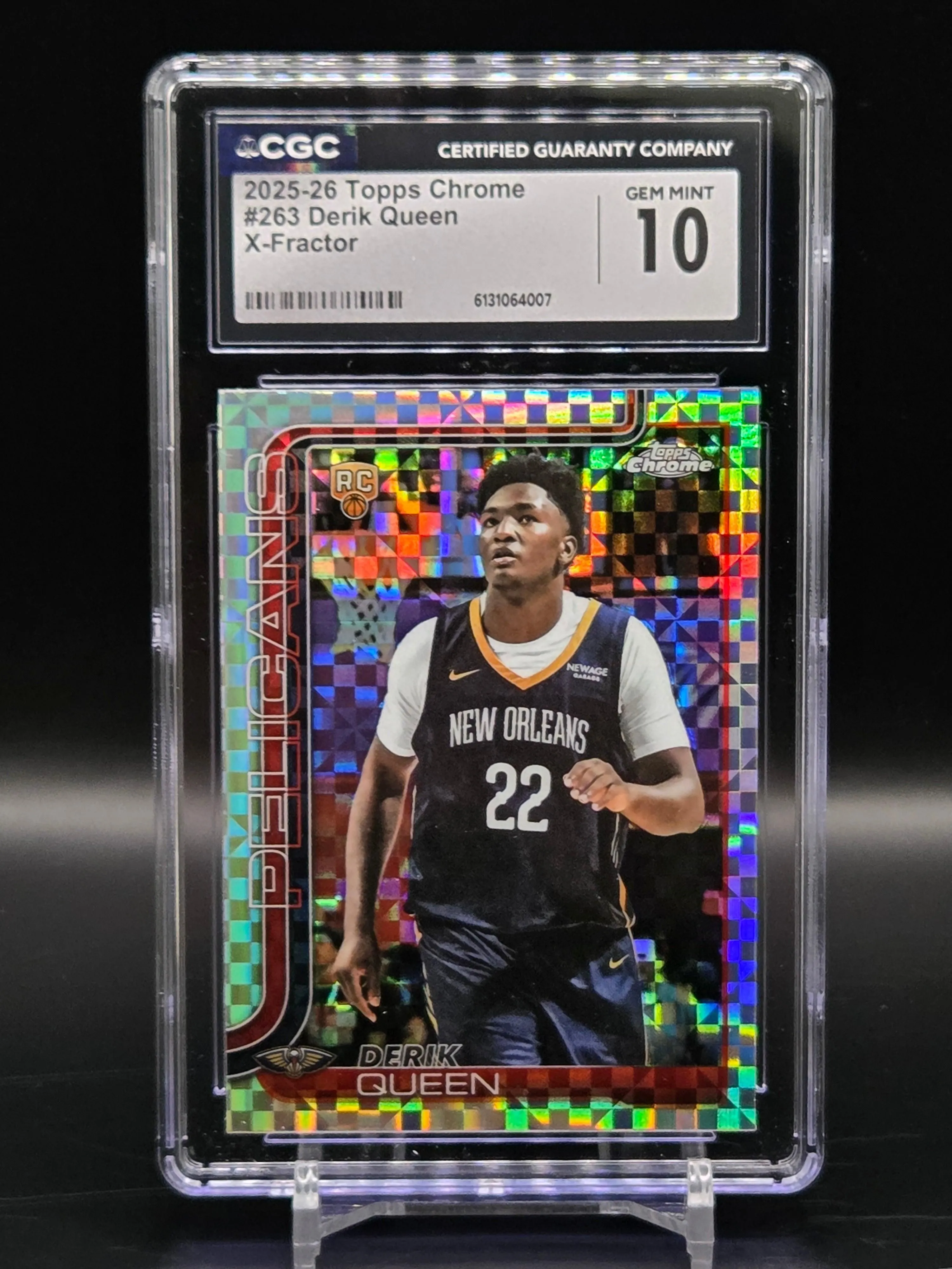 Derik Queen Topps Chrome 2025-26 #263 X-Fractor RC New Orleans Pelicans - Graded CGC 10 GEM