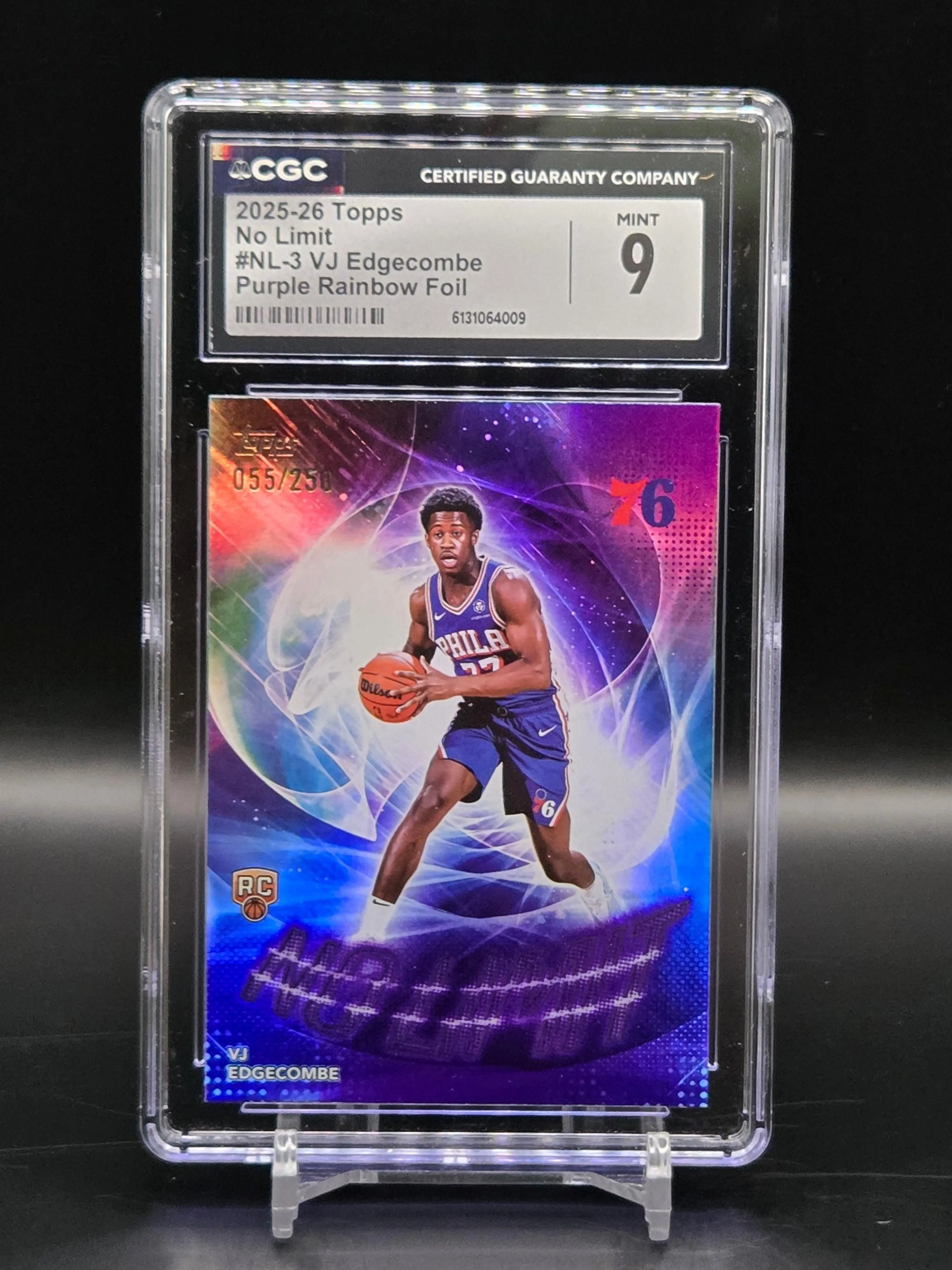 VJ Edgecombe Topps 2025-26 #NL-3 No Limit Purple /250 Philadelphia 76ers - Graded CGC 9