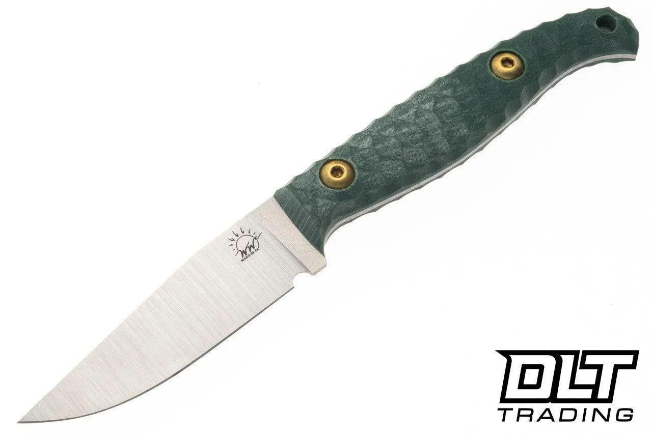 Waxed Wing Aster - Hand Textured Forest Green G-10 - Satin AEB-L Clip Point Blade