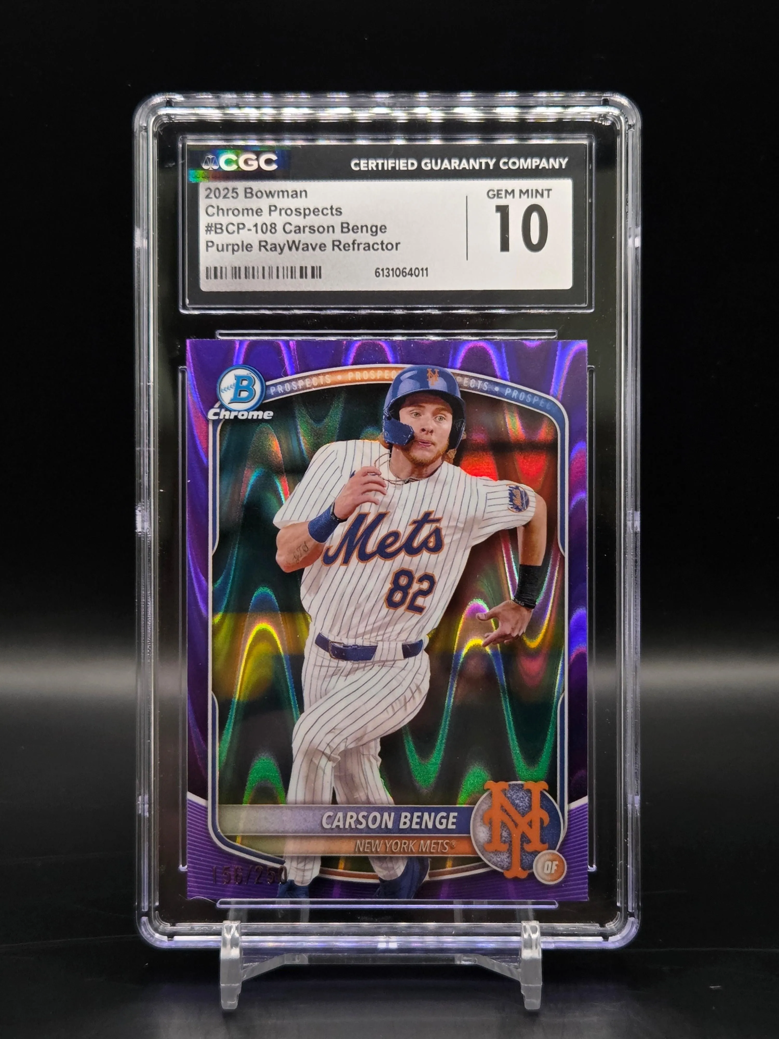 Carson Benge Bowman Chrome Prospects #BCP-108 Purple RayWave Refractor - Graded CGC 10 GEM