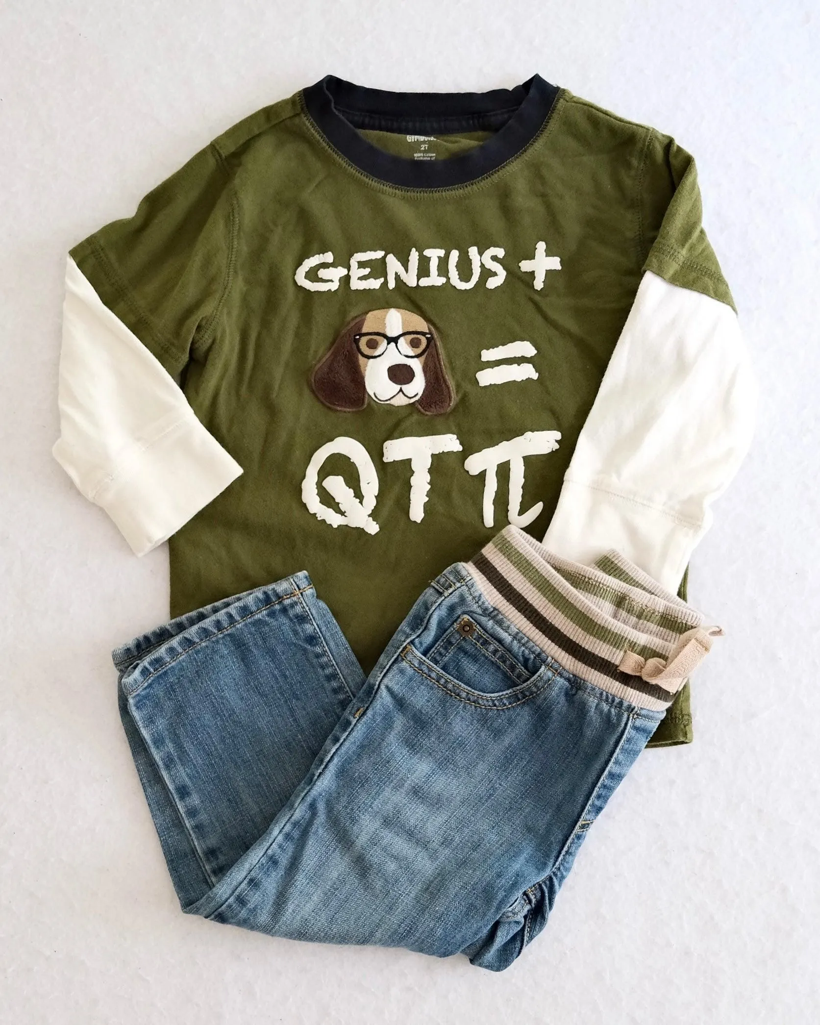 Y2K Gymboree "Genius = QT Pi" Beagle Tee & Jeans Set, size 2T