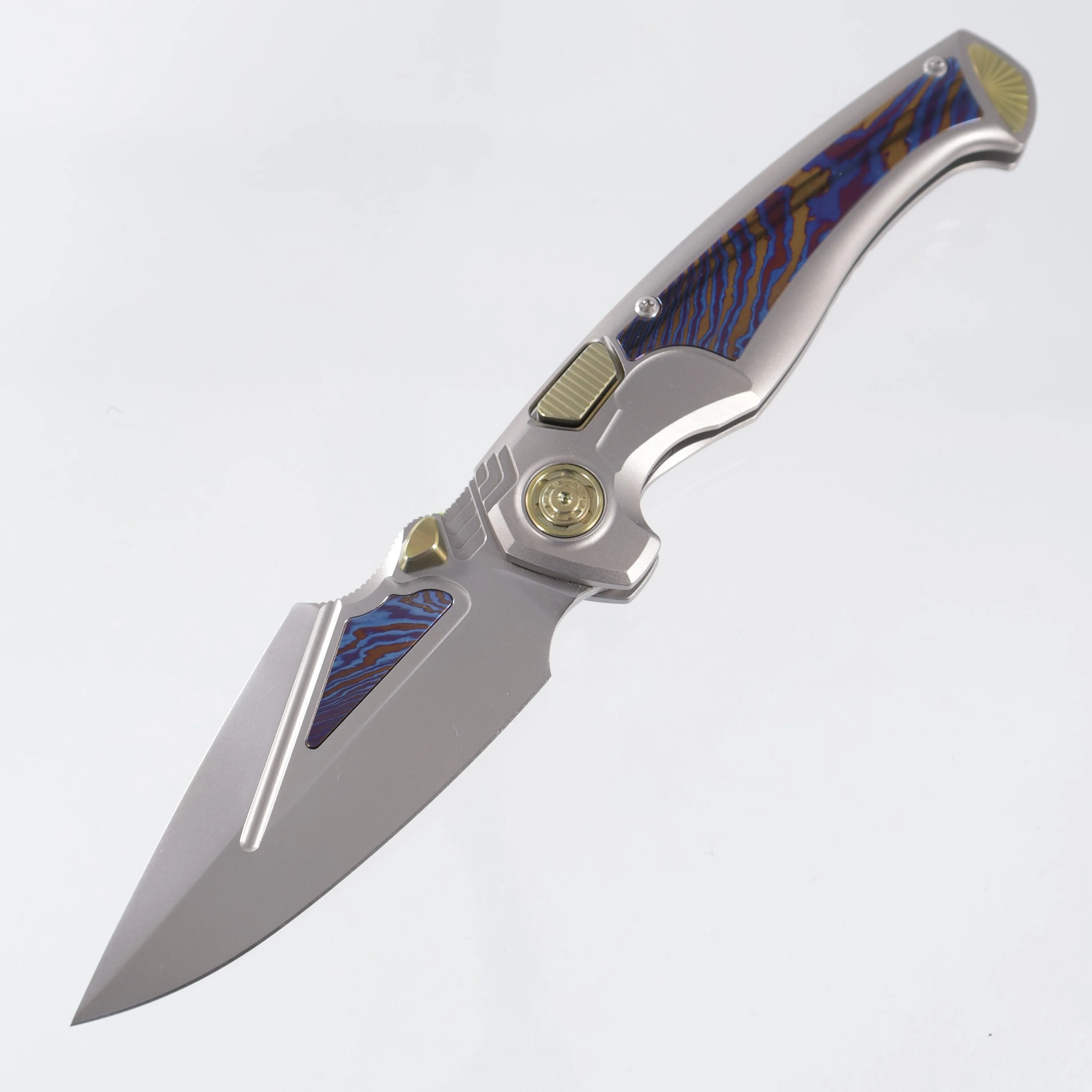 Remette Scepter - Pearlescent Titanium w/ Timascus Inlays & Gold Hardware - Pearlescent M390 w/ Timascus Inlays - SCPT-A
