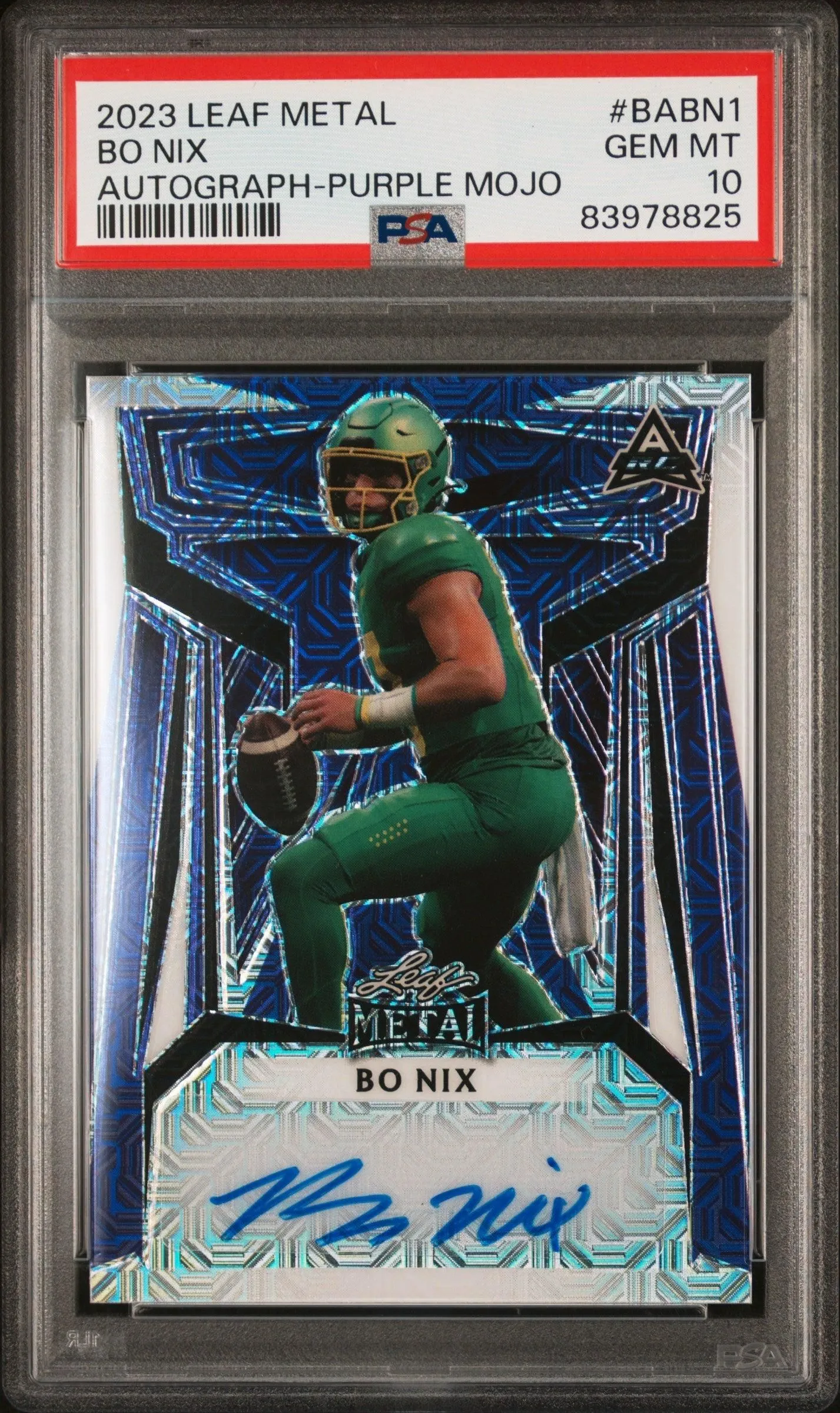 2023 Leaf Metal Autographs Bo Nix Autograph-Purple Mojo #/5 PSA 10