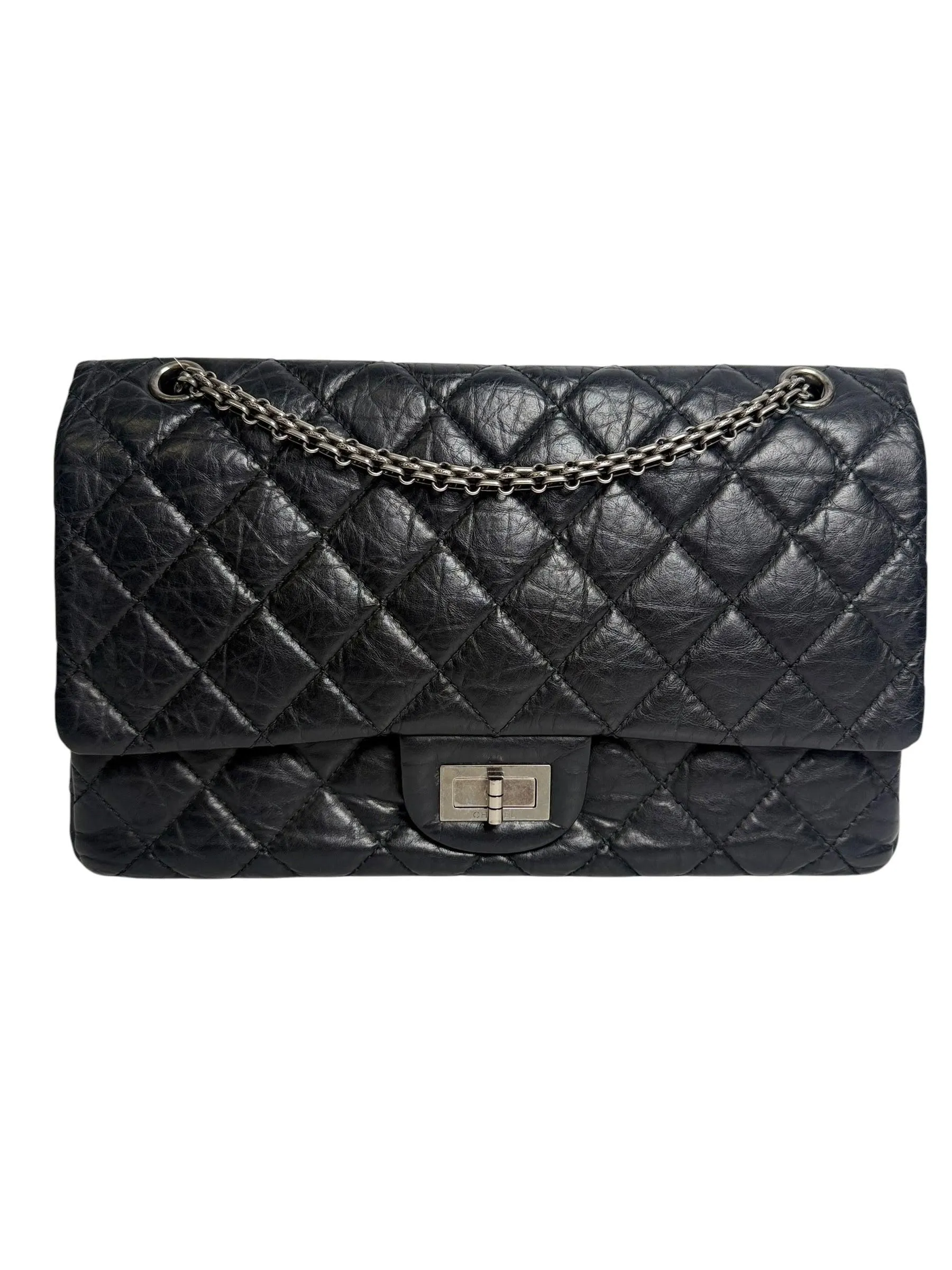Chanel Black 2.55 Reissue Jumbo Double Flap RHW T7396
