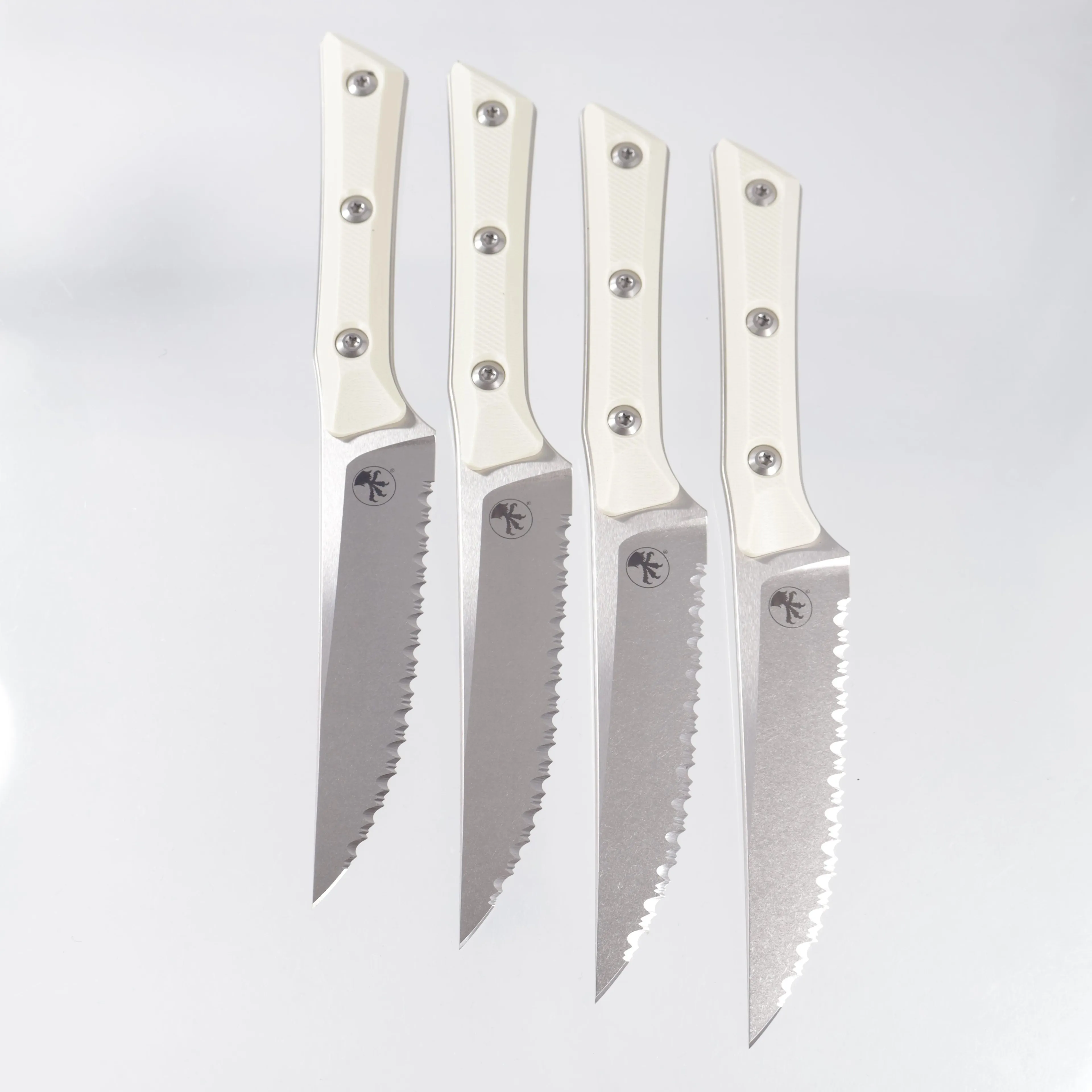 Microtech 4 Piece Steak Knife Set - Ivory G10 - Stonewash Full Serrate M390MK - 3600-12SETIV