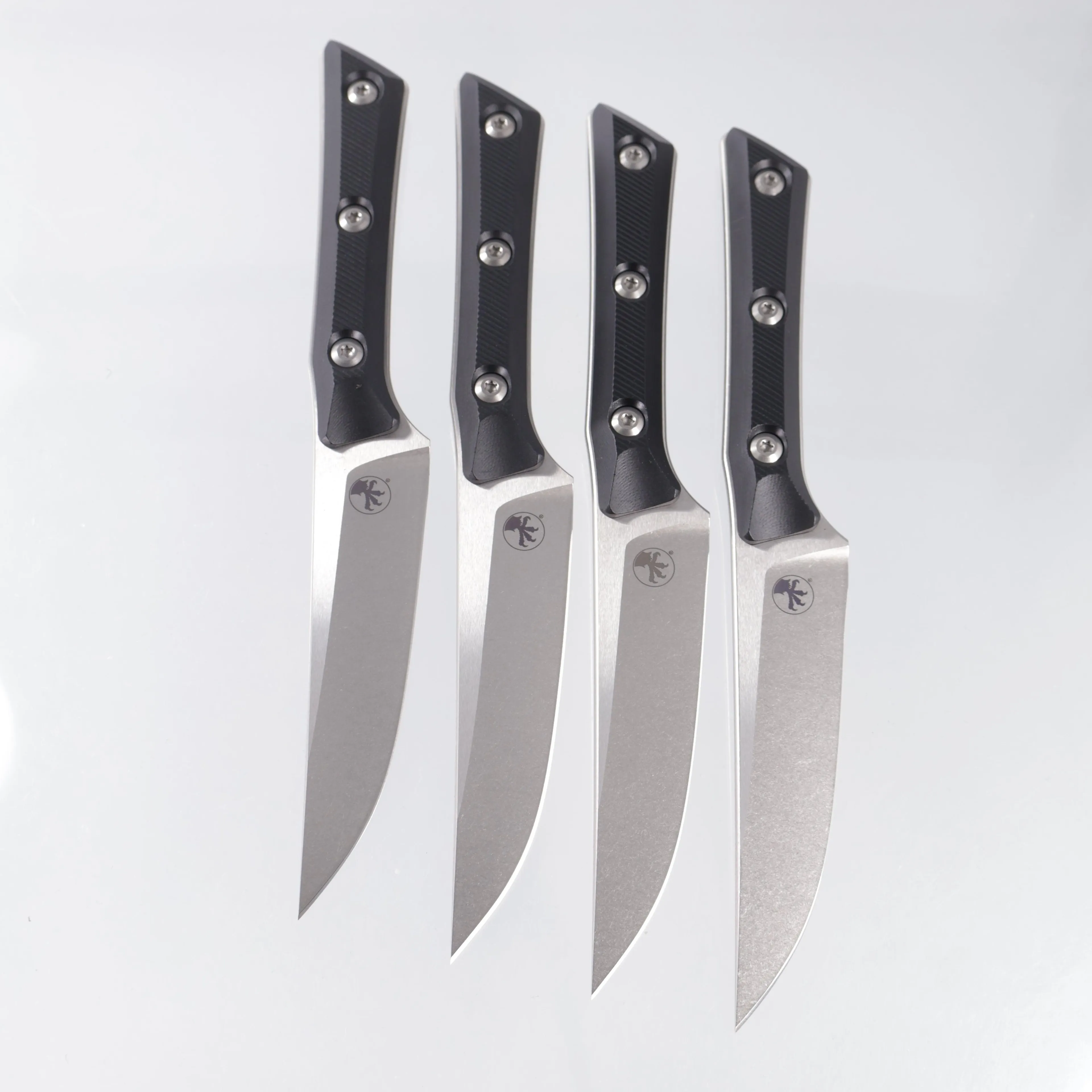 Microtech 4 Piece Steak Knife Set - Black G10 - Stonewash M390MK - 3600-10SETBK