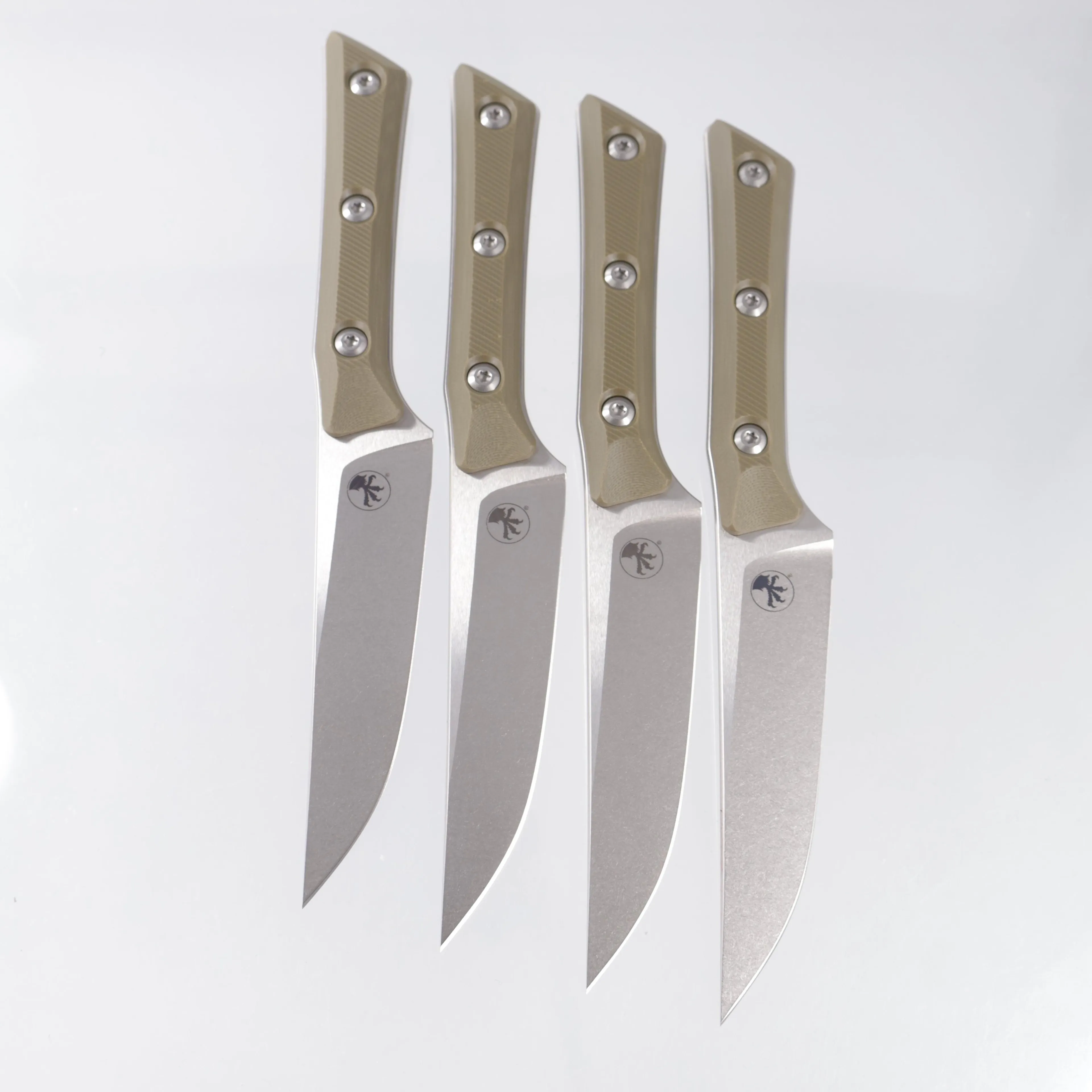 Microtech 4 Piece Steak Knife Set - OD Green G10 - Stonewash M390MK - 3600-10SETOD