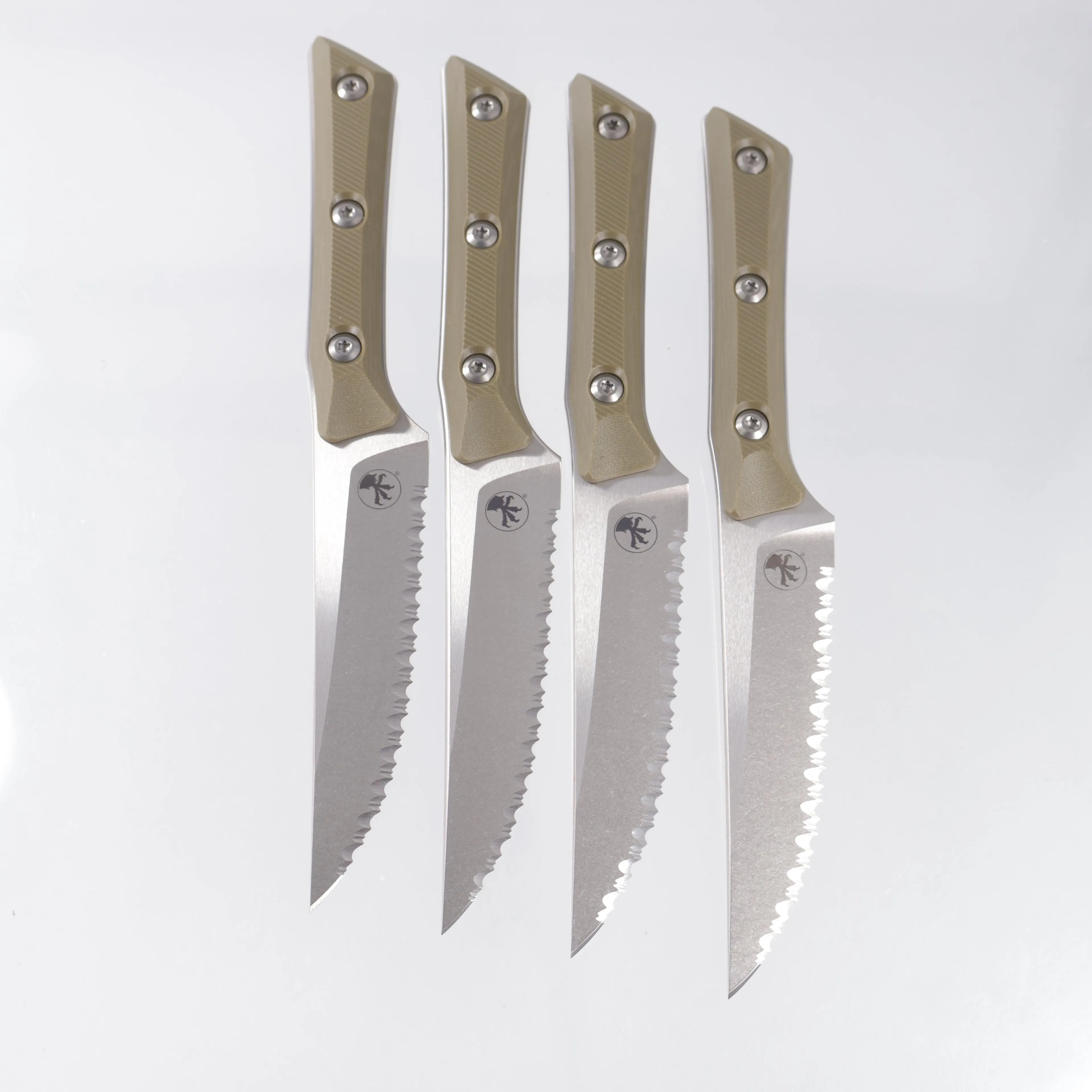 Microtech 4 Piece Steak Knife Set - OD Green G10 - Stonewash Full Serrate M390MK - 3600-12SETOD