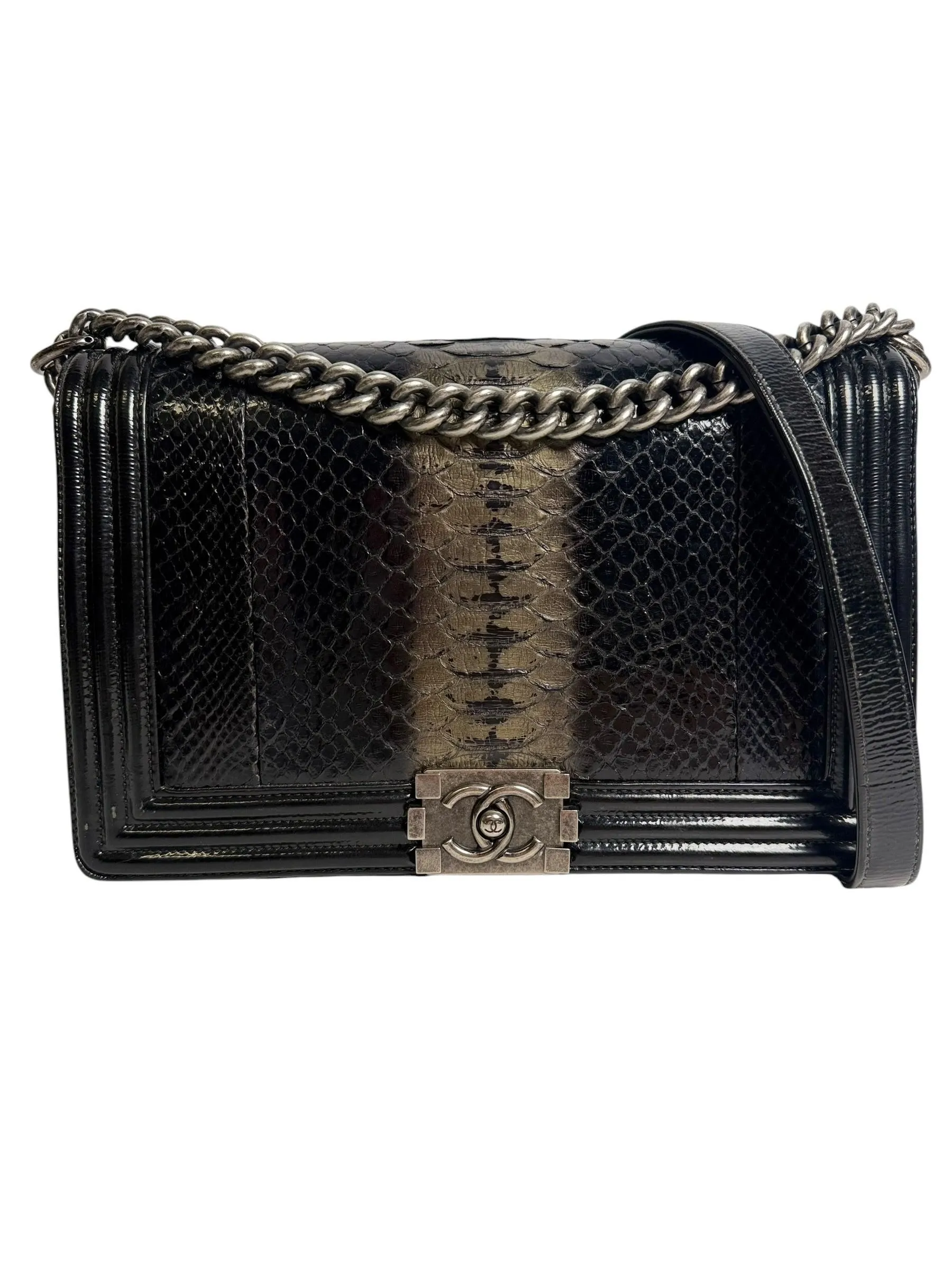 Chanel Black Ombre Python And Patent Boy Bag T8312