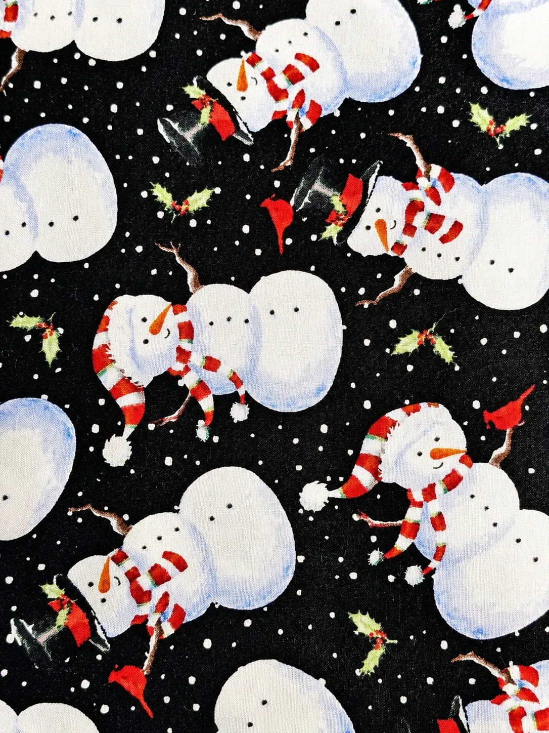 Snowman Fabric on Black