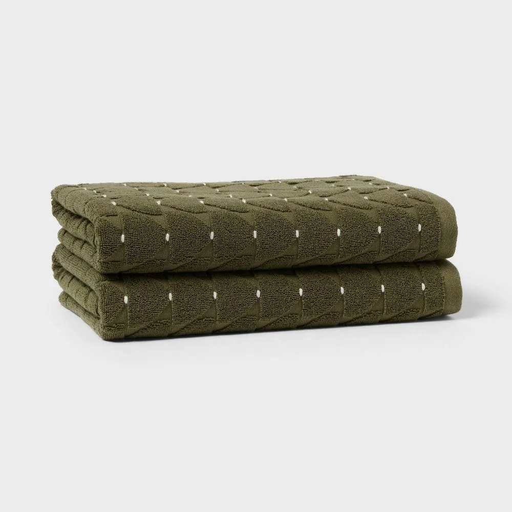 New without box - 2pc Modern Sculpted Bath Towel Green - Threshold