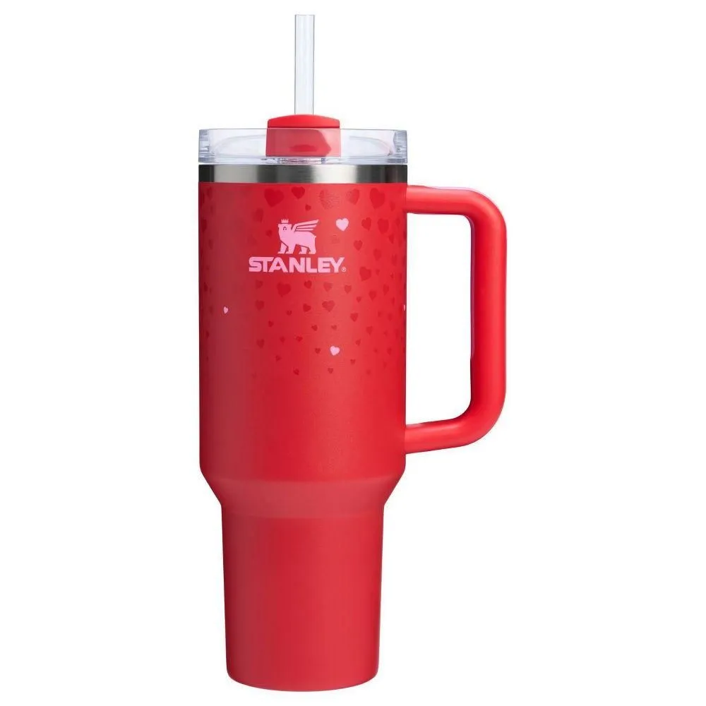 New without box - Size: 40oz - Stanley 40 oz Stainless Steel H2.0 Flowstate Quencher Tumbler Ruby Hearts