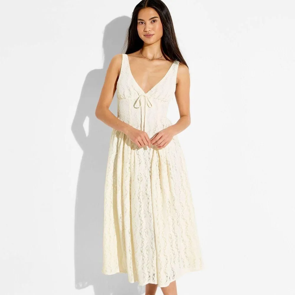 New without Tags - Women's Midi Lace Basque Empire Waist Dress - Wild Fable Cream XL