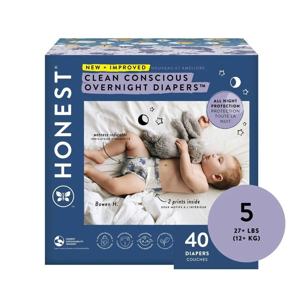 New without Tags - Size: 5 - The Honest Company Clean Conscious Disposable Overnight Diapers Cozy Cloud