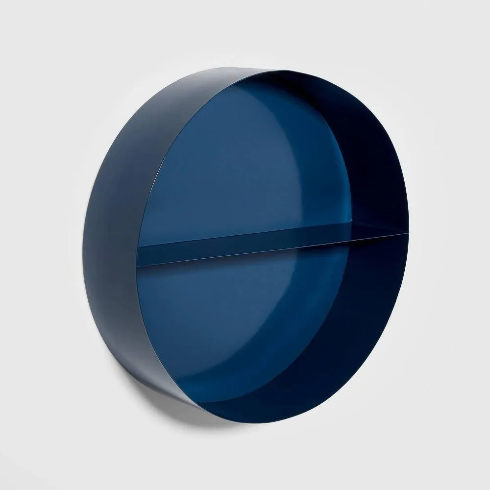 New without box - Size: 18 Inches - Pillowfort Blue Circle Shelf Modern Kids Decorative Horizontal Metal Round Navy