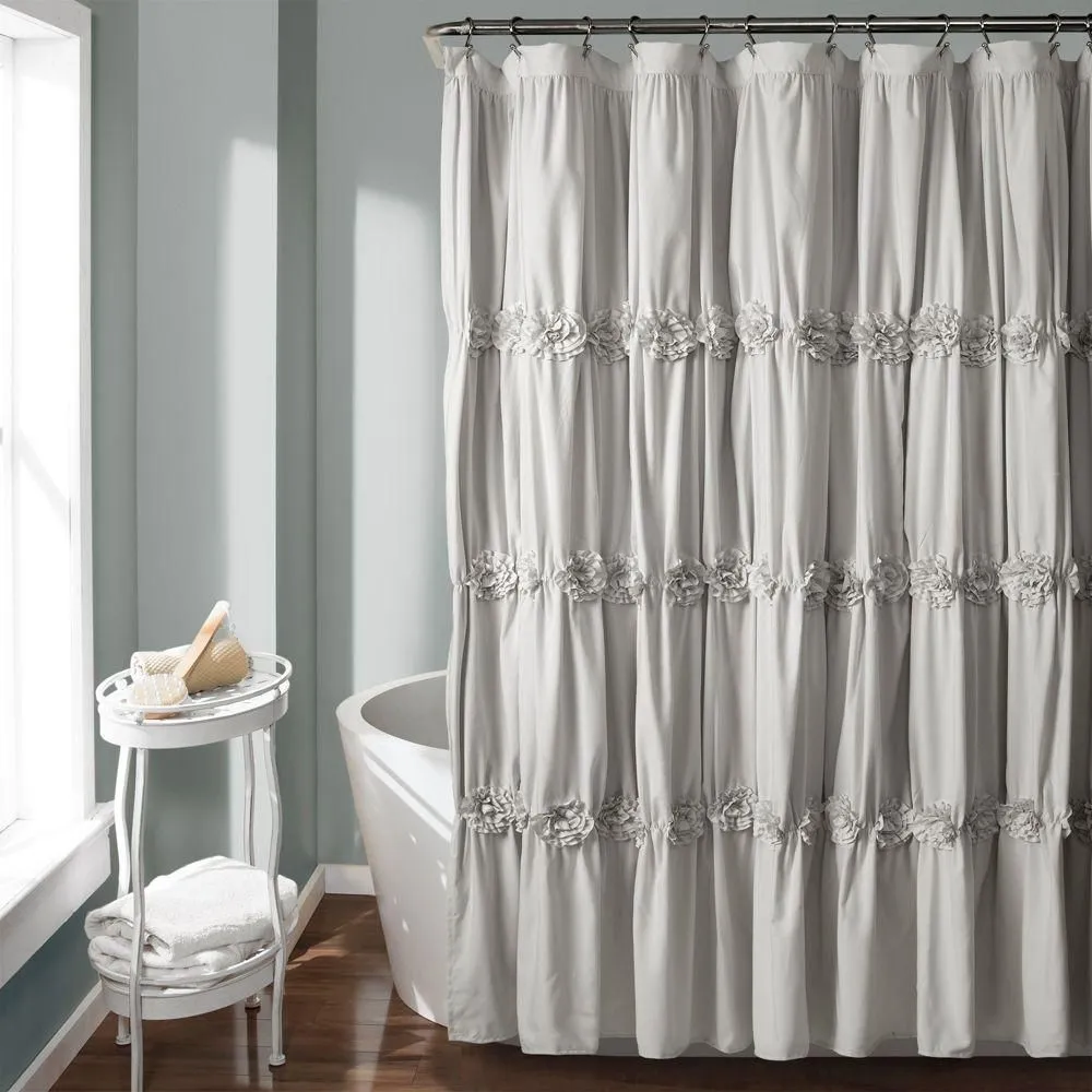 New without box - Size: 72" x 72" - Lush Decor Ruched Floral Shabby Chic Shower Curtain 72x72" Dry Clean Light