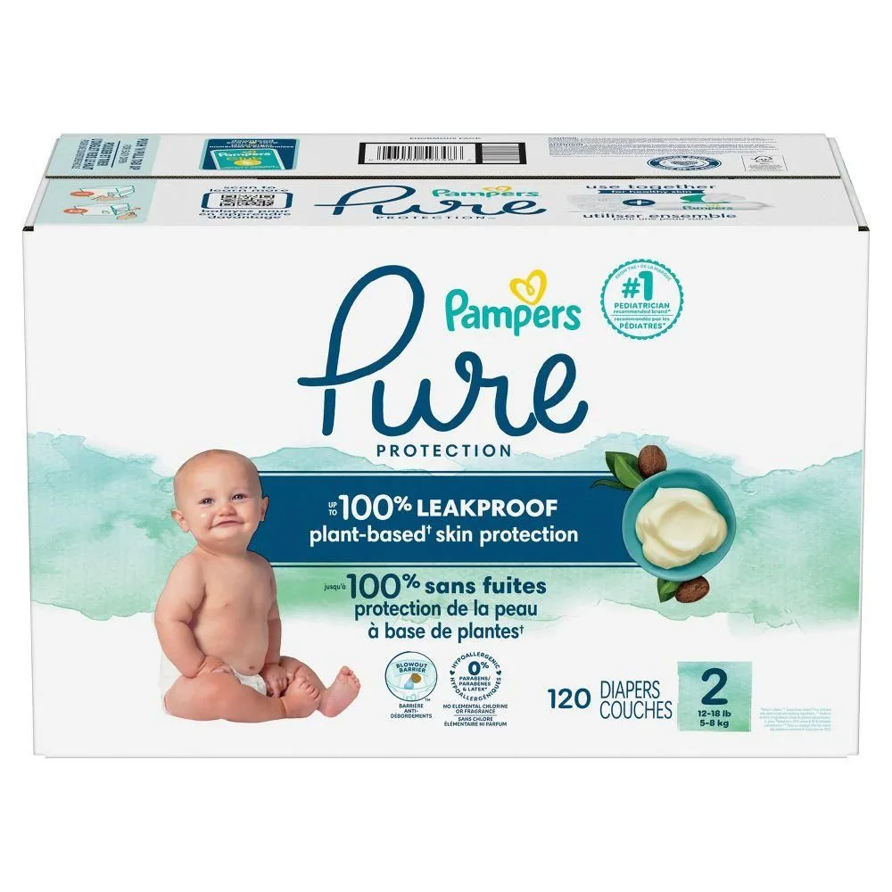 New without Tags - Pampers Pure Protection Diapers Size 2 120ct Plant-Based Dermatologist Approved