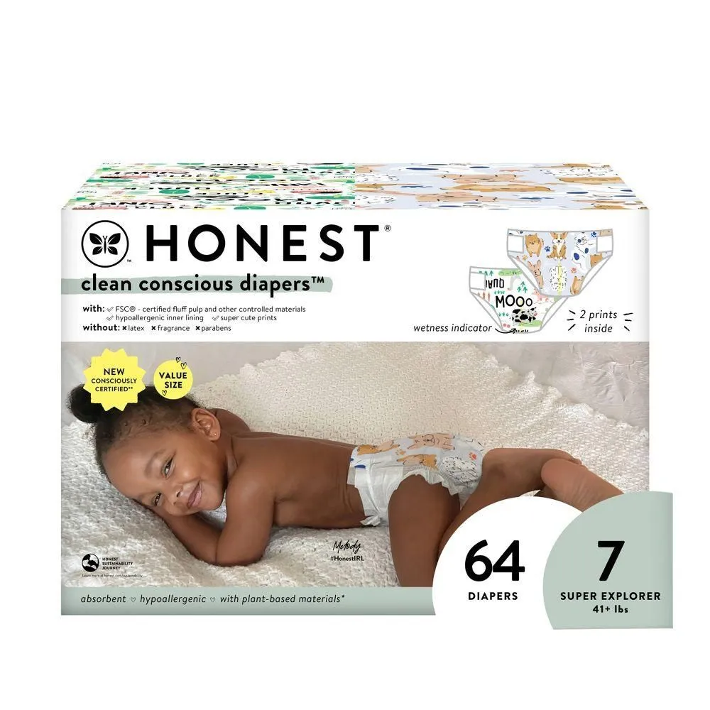 New without Tags - Size: 7 - The Honest Company Disposable Diapers Club Pack Barnyard Babies & It’s A