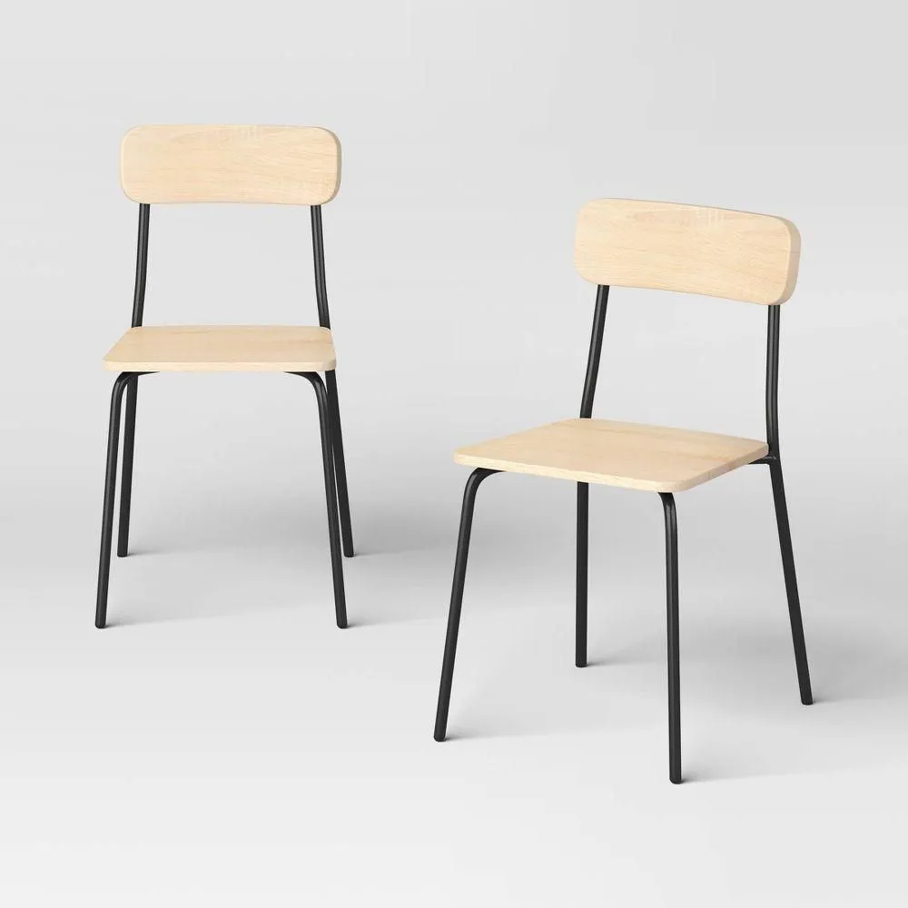 New without box - Set of 2 Wood with Metal Base Dining Chair Natural - Room