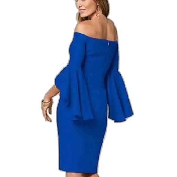 Venus Off Shoulder Bell Sleeve Women's Dress blue dress Size 4  Whatnot:  Shop, Sell, Connect