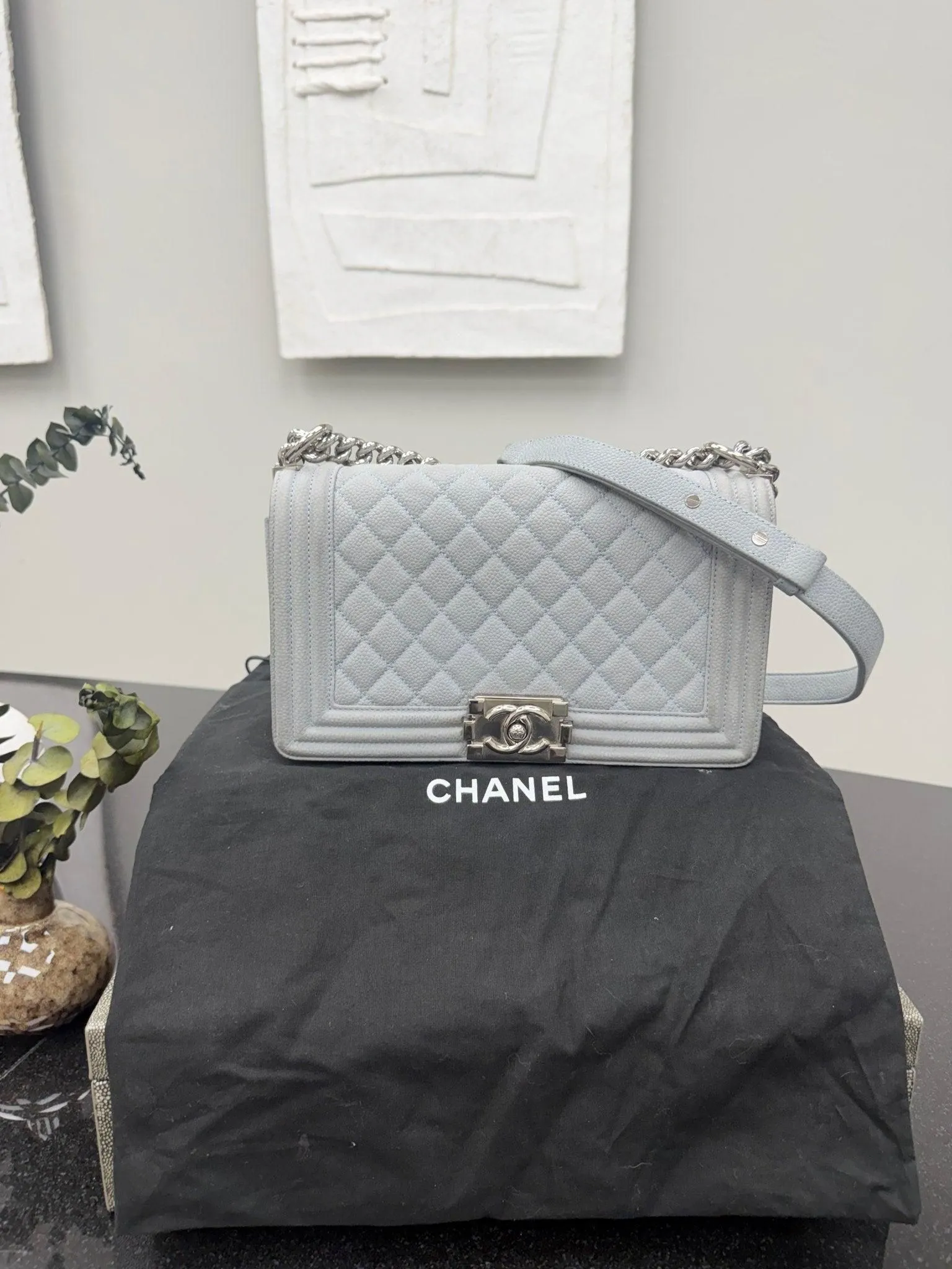 Chanel Matt Grey Caviar Leather Medium Boy Bag