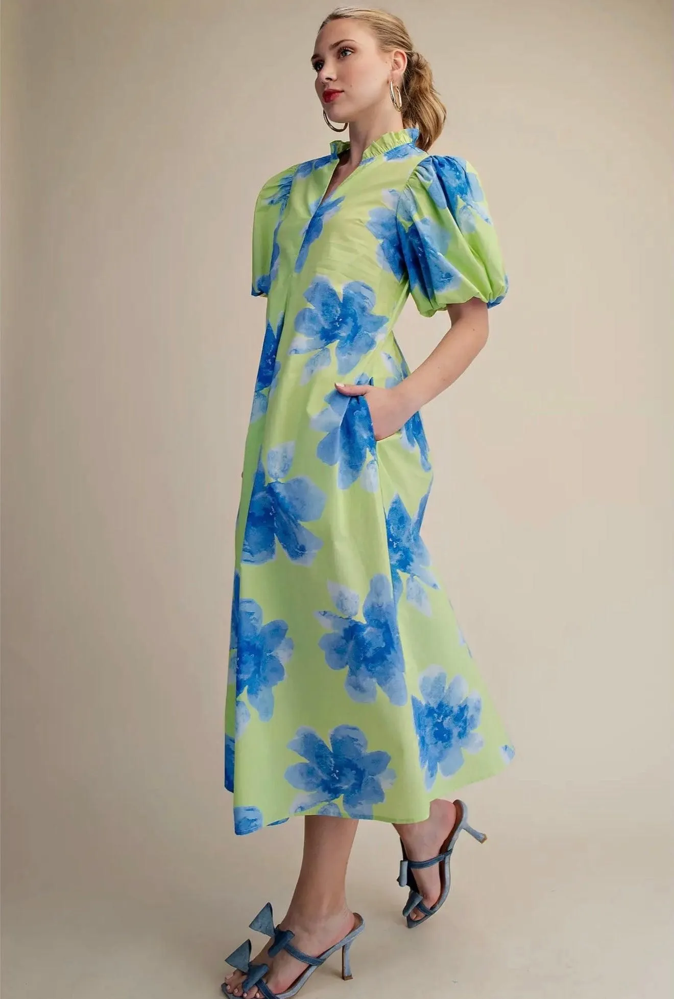 Lime Flower Pop Midi Dress