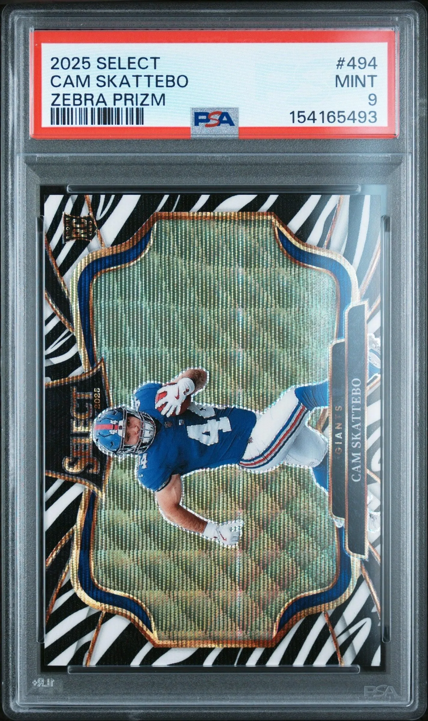 2025 Panini Select #494 Cam Skattebo Zebra Prizm PSA 9