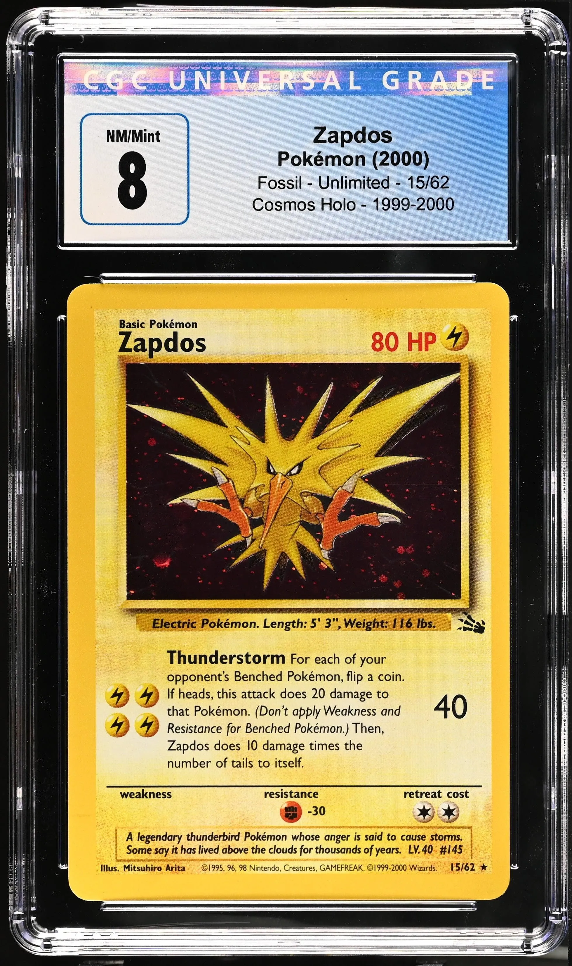 Zapdos Holo CGC 8 2000 Fossil #15/62