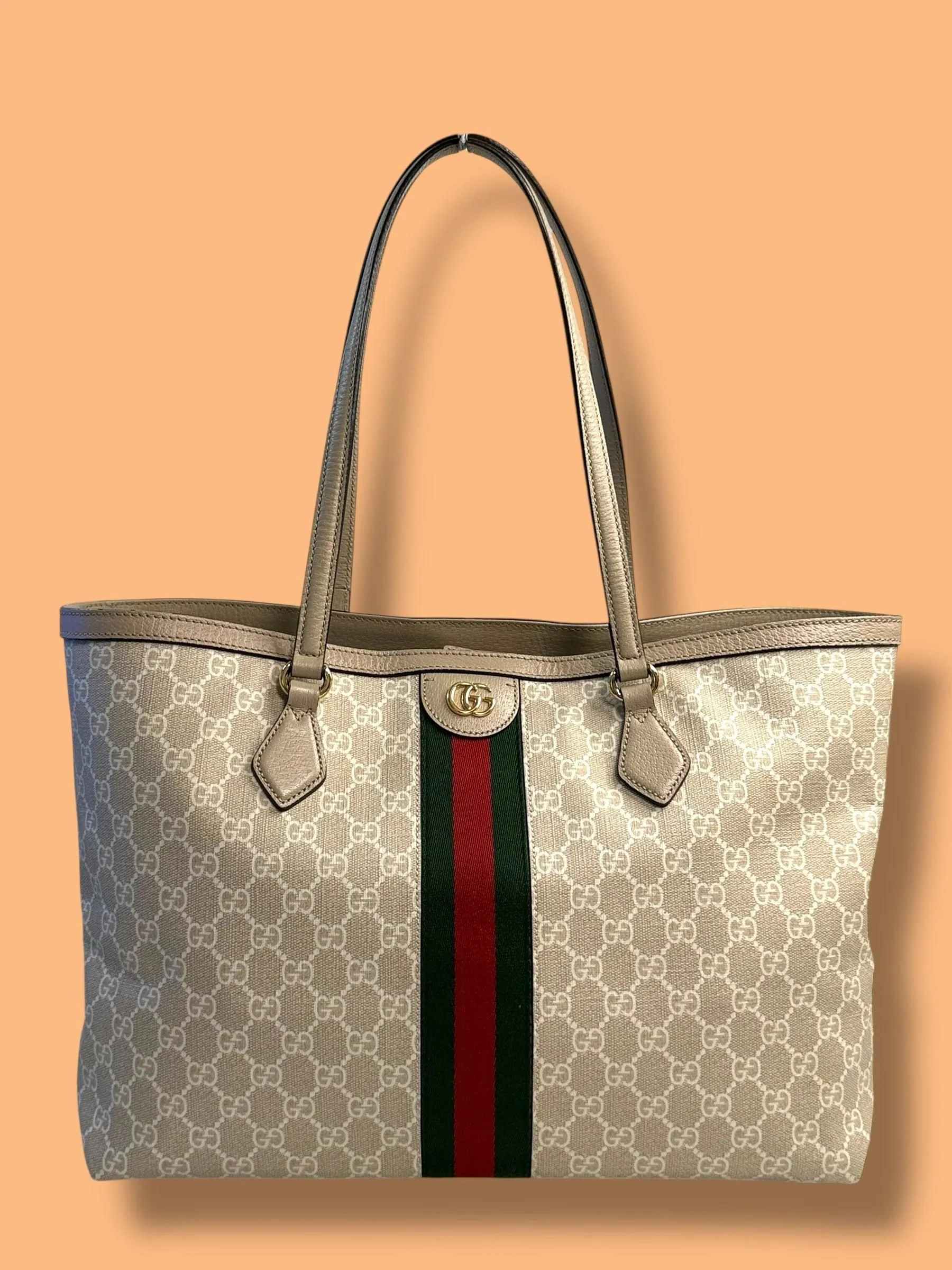 $1980 srp TBC282 GUCCI Beige GG Ophidia Supreme Tote
