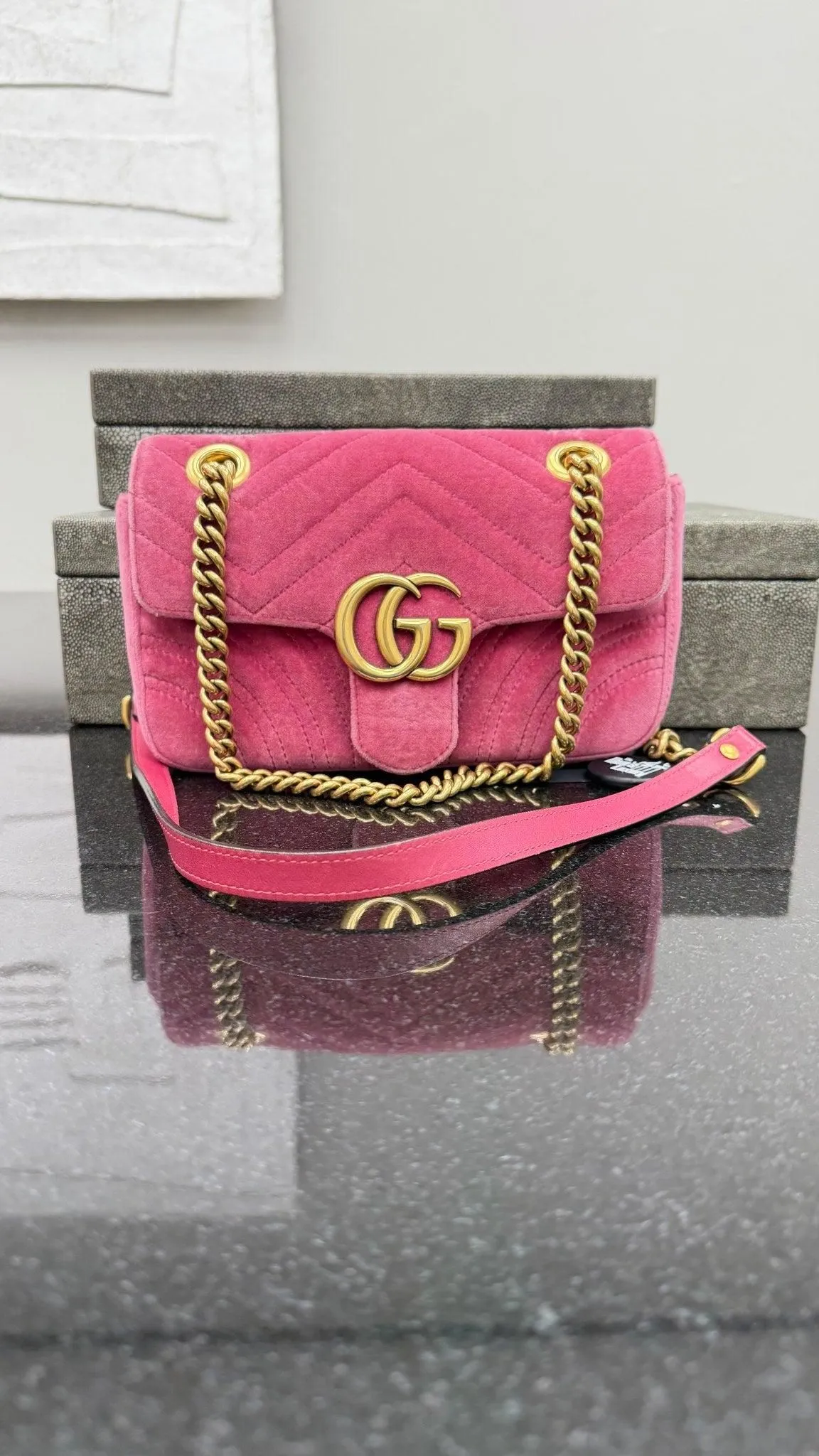 Gucci Pink Velvet Small Marmont Flap Bag