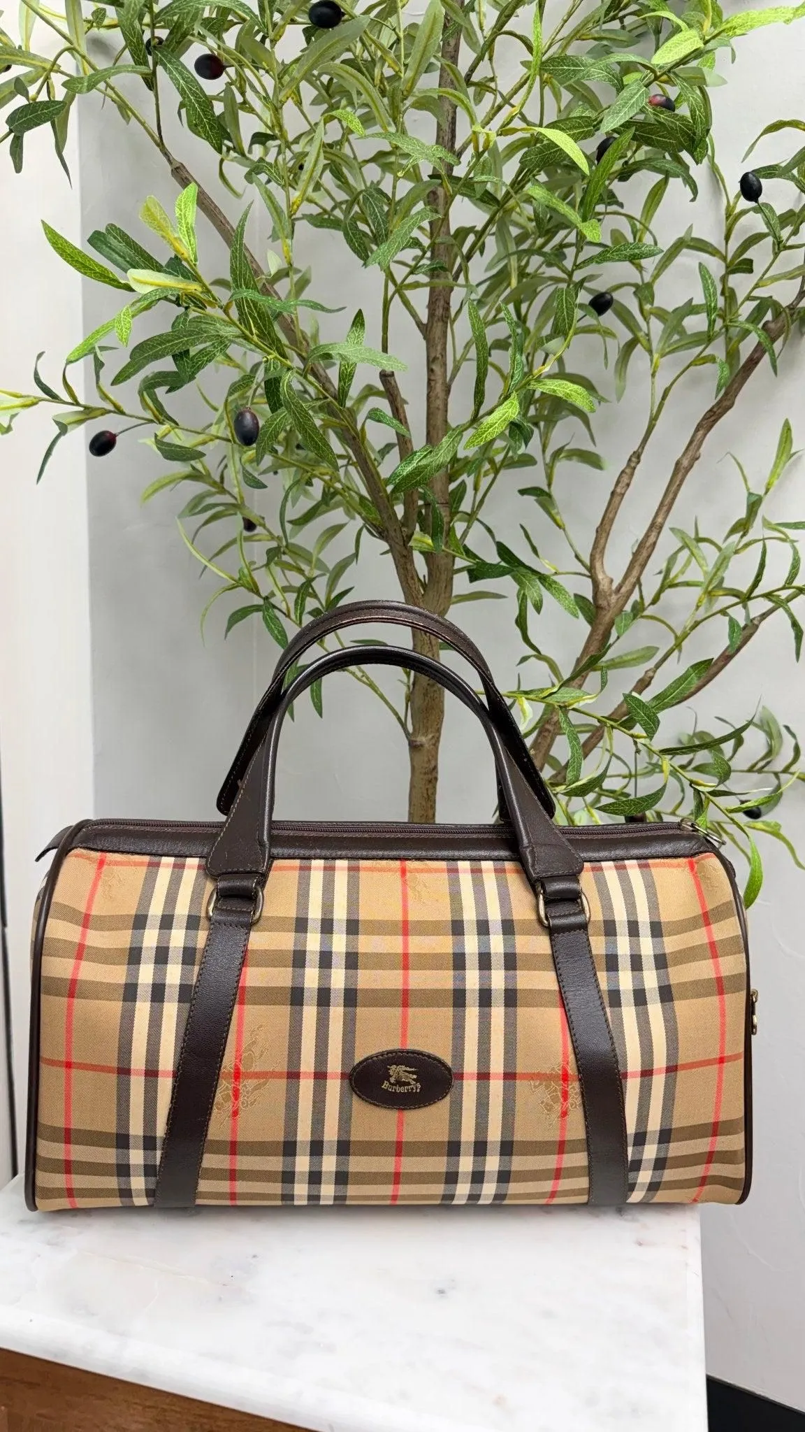 Burberry Beige Haymarket Check Canvas Weekender Bag