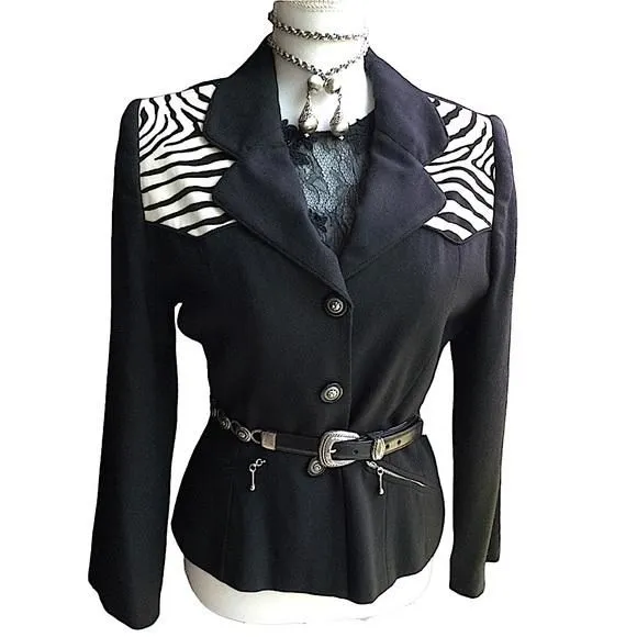 Product image for Animal Print& Black Wool Crepe Jacket.  H3