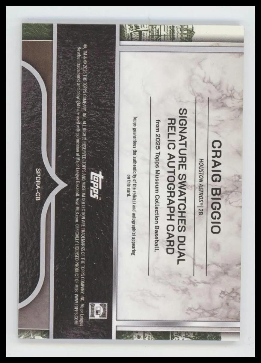 2025 Topps Museum Collection Dual Relic Craig Biggio AU #SPDRA-CB