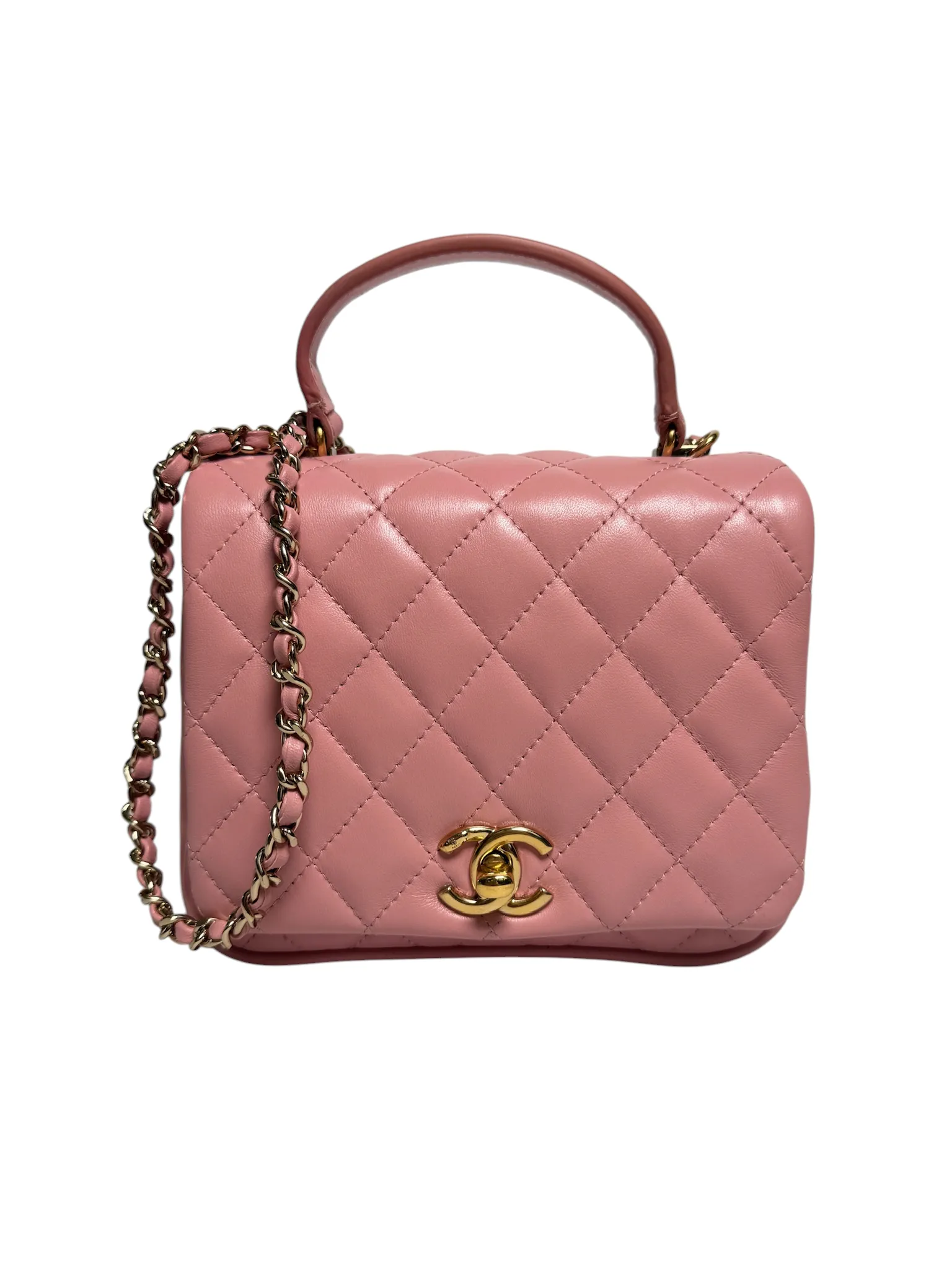 Chanel Top Handle Flap Pink Lambskin T8498