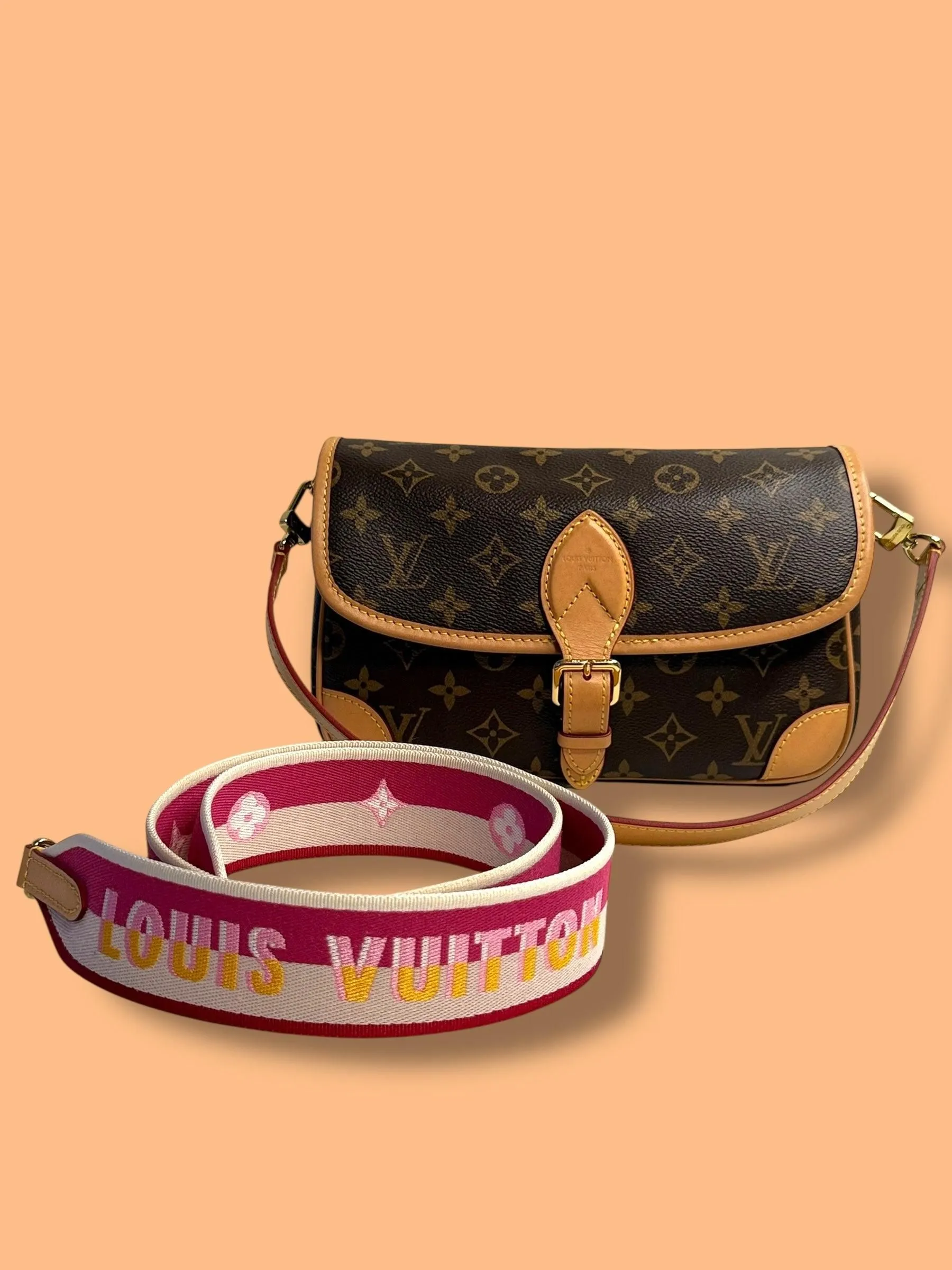 TBC293 LOUIS VUITTON Monogram Diane 2 way Bag Microchipped Pink Strap